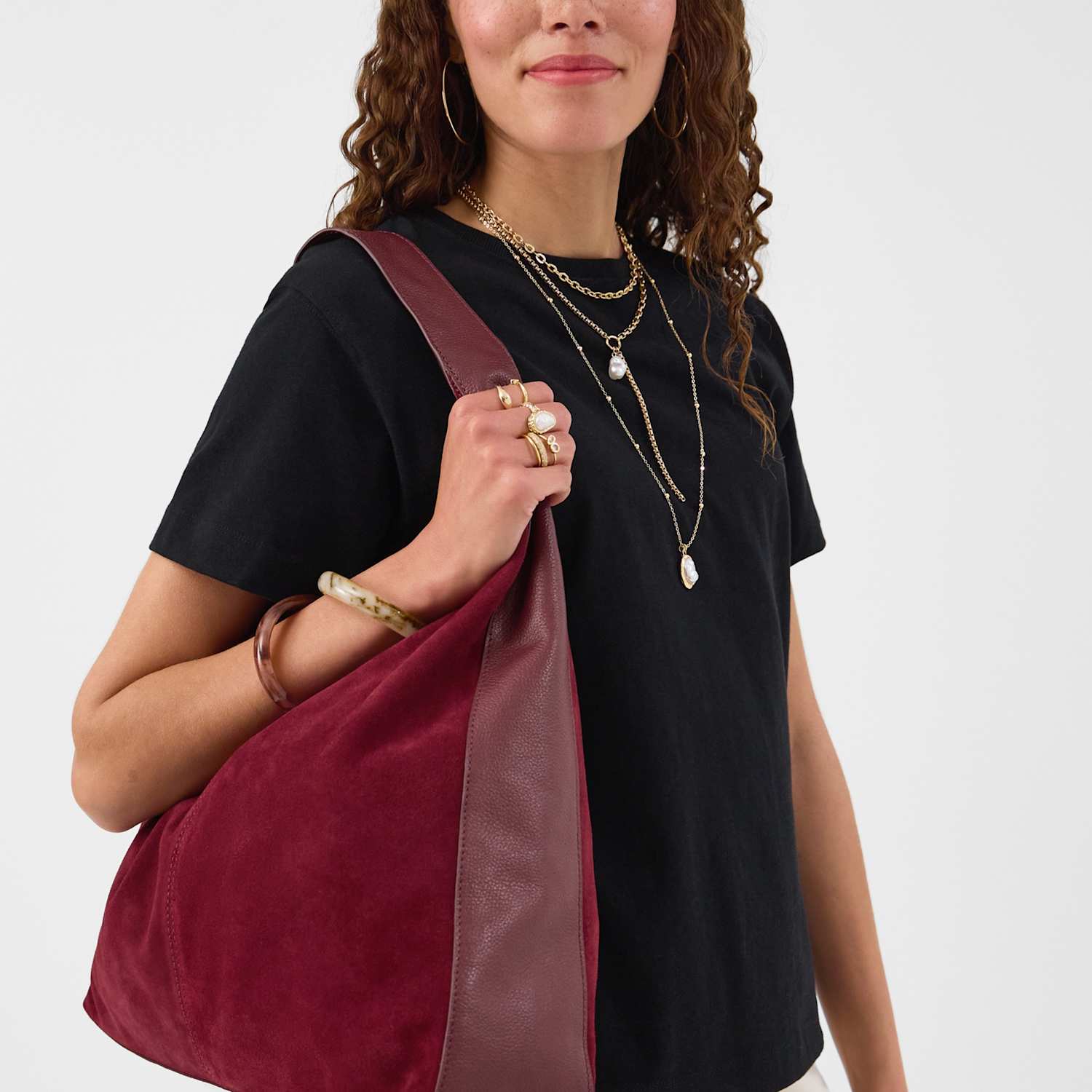 Accessorize Women's Suede Shoulder Bag - Burgundy - Available at M&S