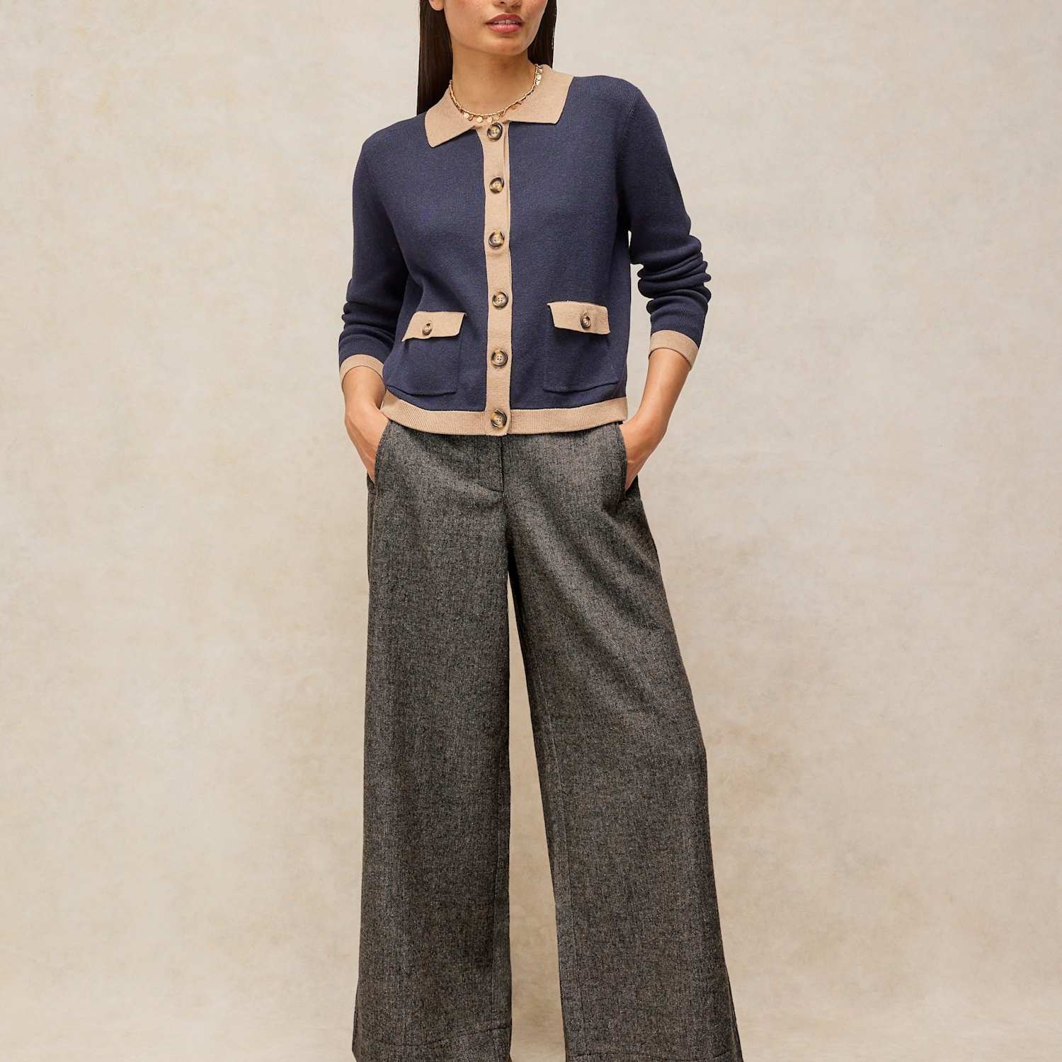 White Stuff Women's Roman Wool Blend Wide Leg Trousers - 12 - Grey Mix - Available at M&S