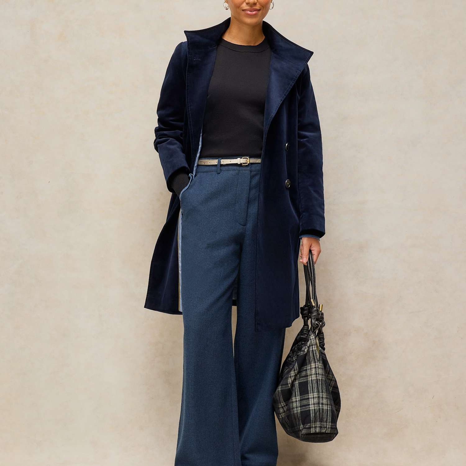 White Stuff Women's Belle Wide Leg Trousers with Wool - 12 - Navy Mix - Available at M&S