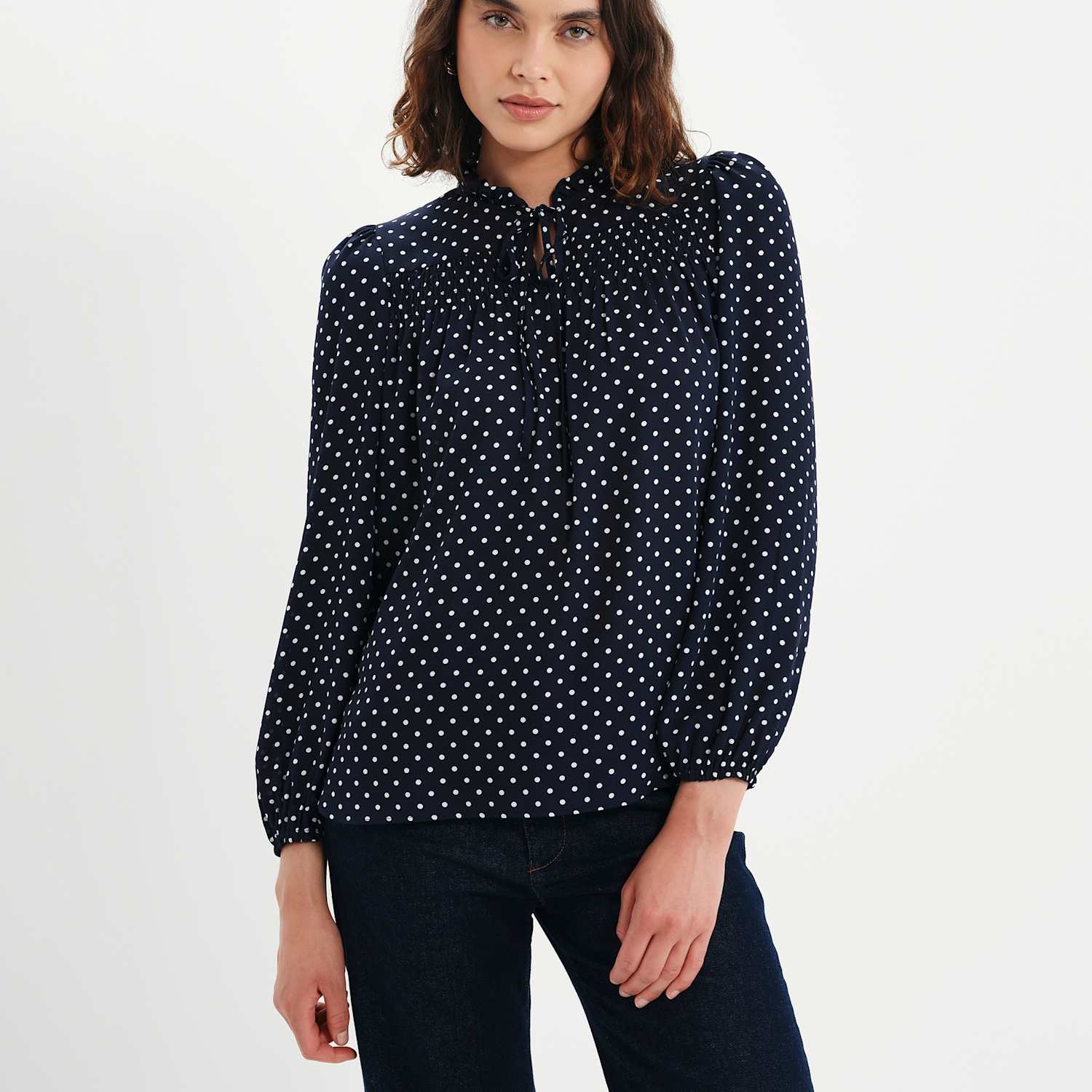 Finery London Women's Polka Dot V-Neck Blouse - 18 - Navy Mix - Available at M&S