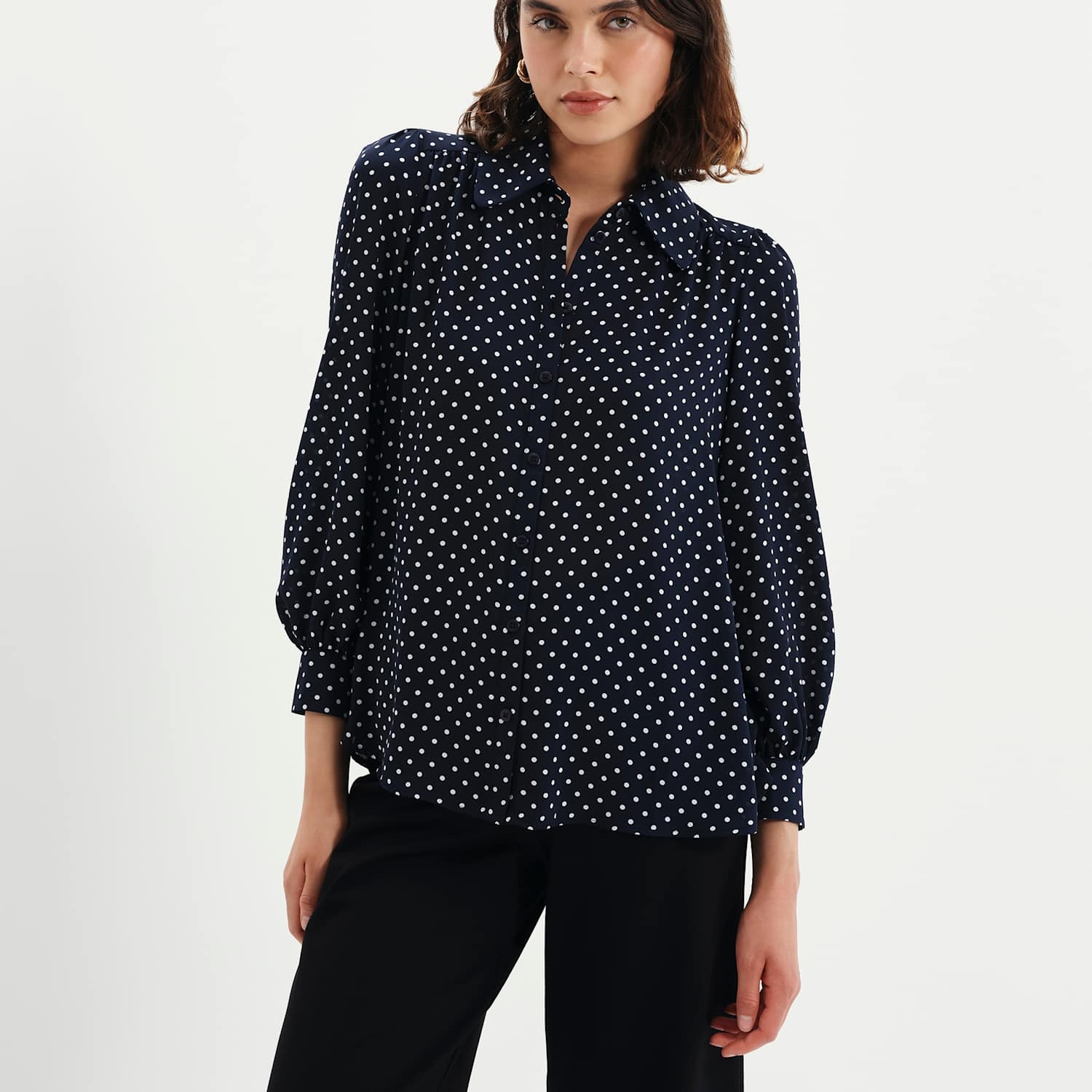 Finery London Women's Crepe Polka Dot Button Through Blouse - 12 - Navy Mix - Available at M&S