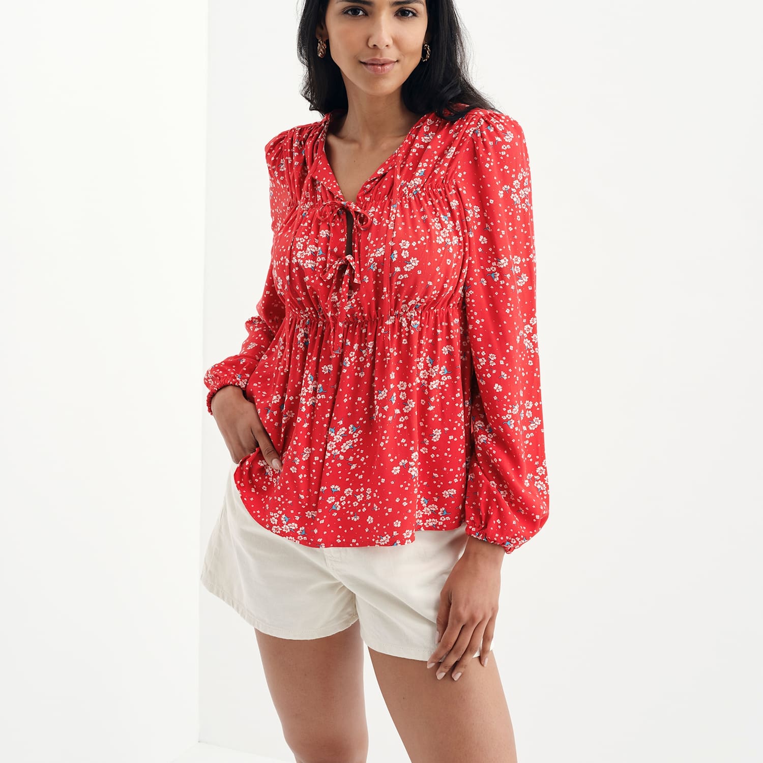 Finery London Women's Printed Tie Neck Top - 20 - Red Mix - Available at M&S