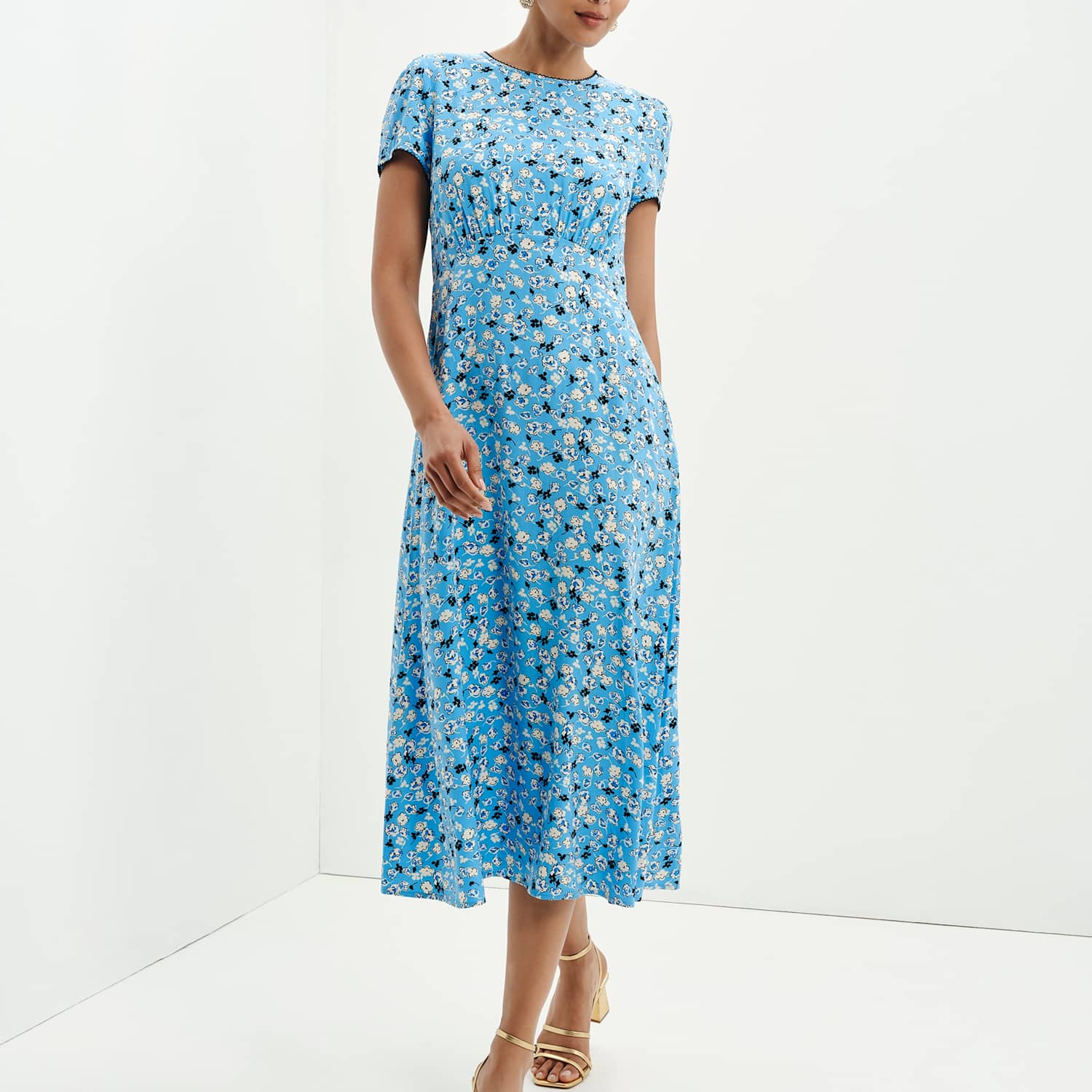 Finery London Women's Ditsy Floral Midi Waisted Dress - 20 - Blue Mix - Available at M&S