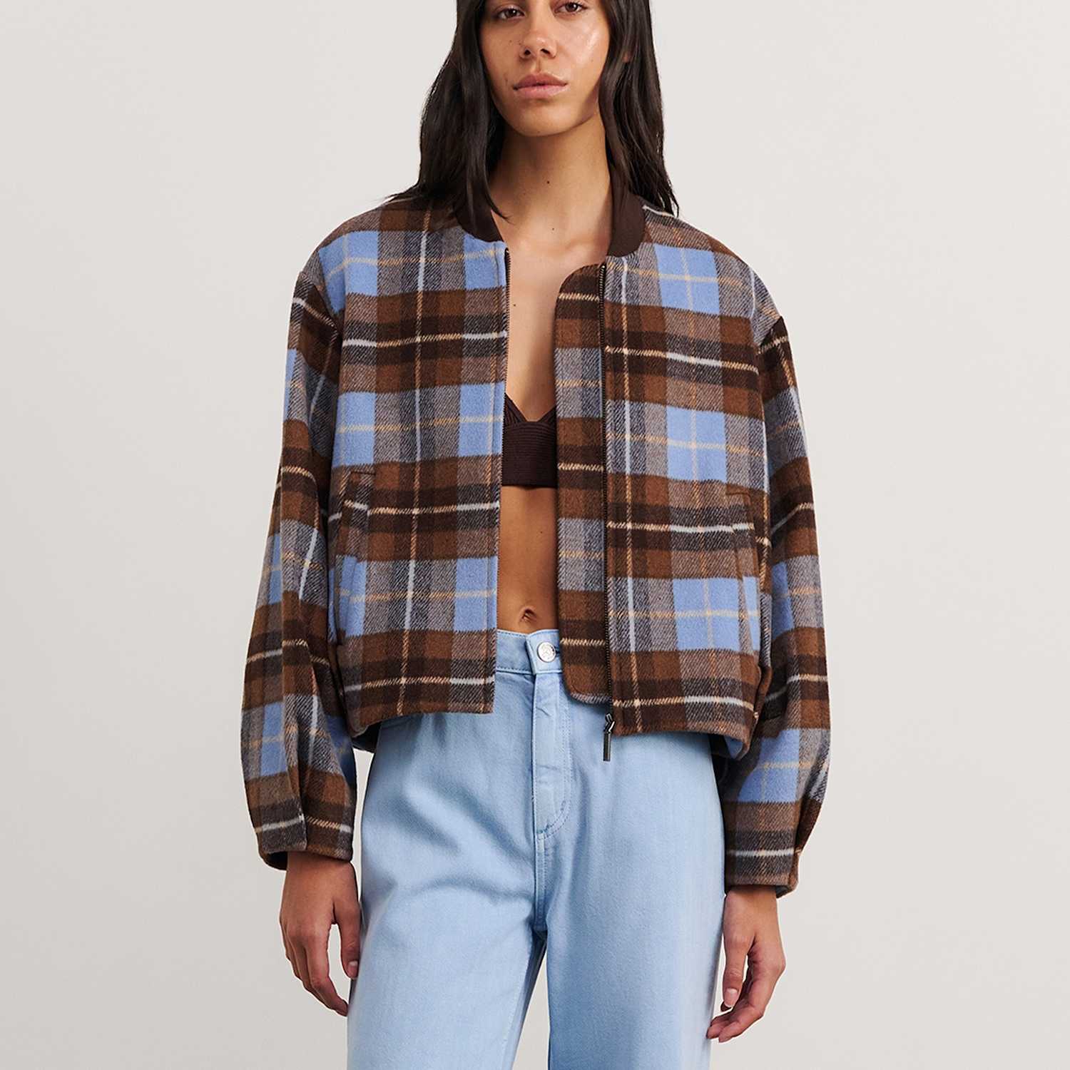 Jag Women's Wool Blend Checked Bomber Jacket - 12 - Brown Mix - Available at M&S