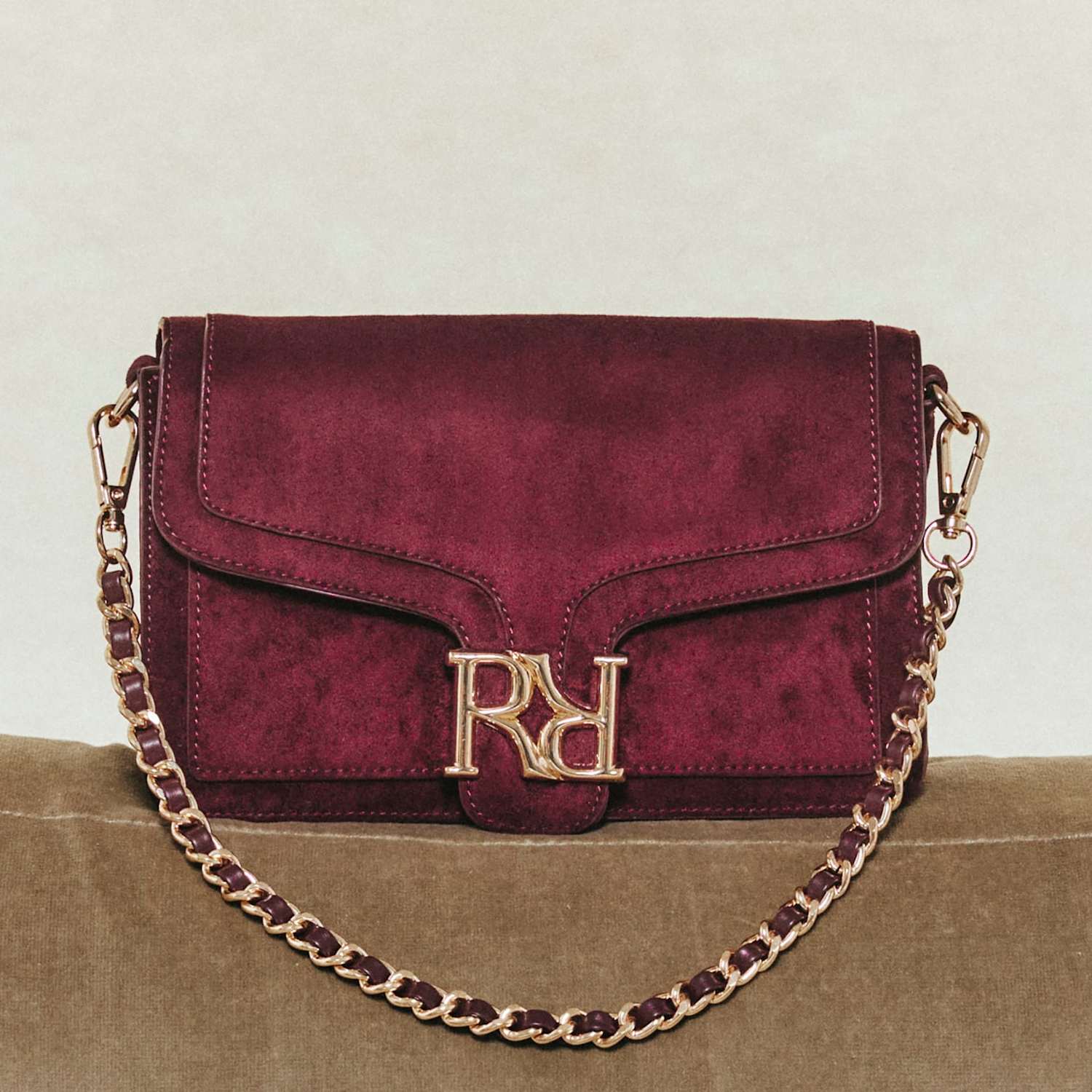 River Island Women's Faux Suede Flap Front Shoulder Bag - Burgundy - Available at M&S