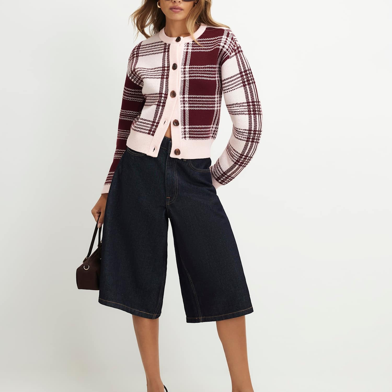 River Island Women's Checked Banana Sleeve Cardigan - Medium - Pink Mix - Available at M&S
