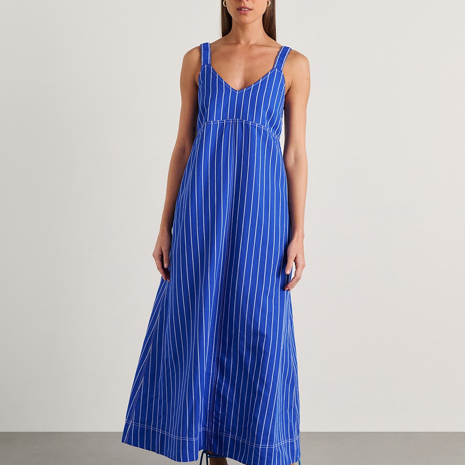 Jag Women's Linen Rich Striped V Neck Midi Dress - 12 - Blue - Available at M&S