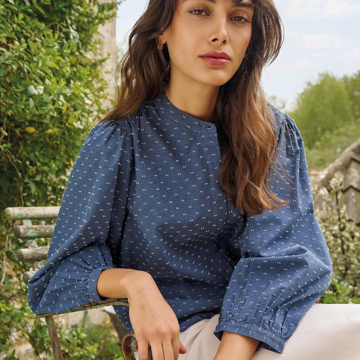 White Stuff Women's Patterned Crew Neck Cotton Top - 20 - Blue Mix - Available at M&S