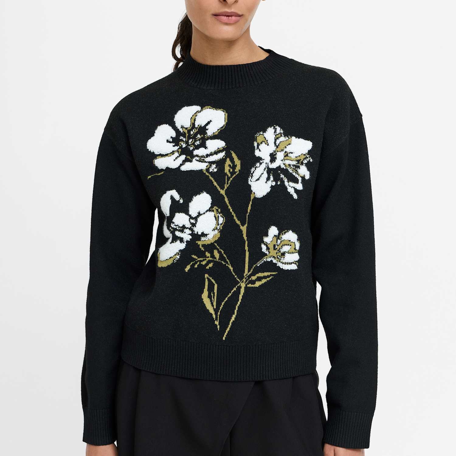 French Connection Women's Floral Jacquard Funnel Neck Jumper - Medium - Black Mix - Available at M&S