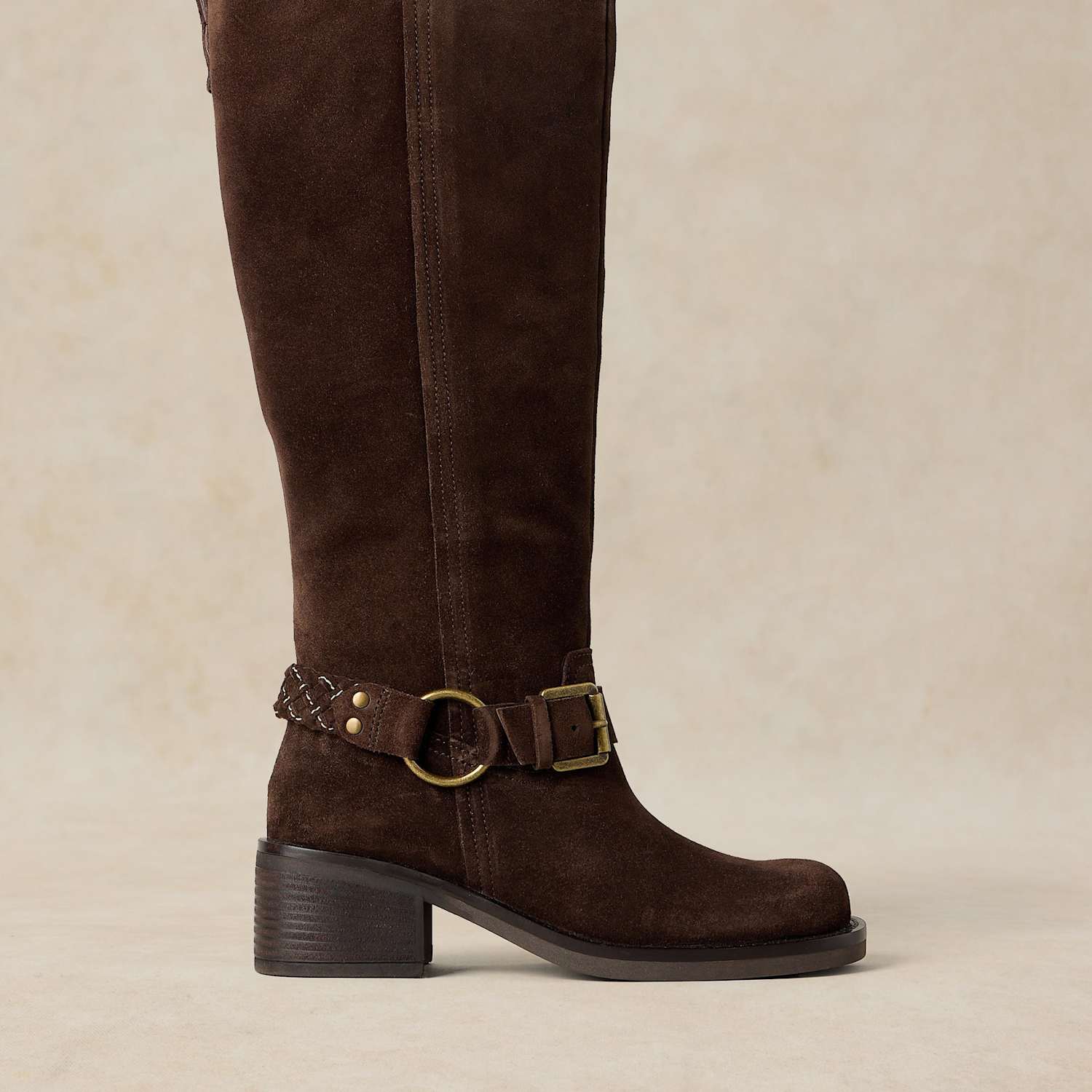 White Stuff Women's Mid Heel Pull On Leather Knee High Boot - 6 - Brown - Available at M&S