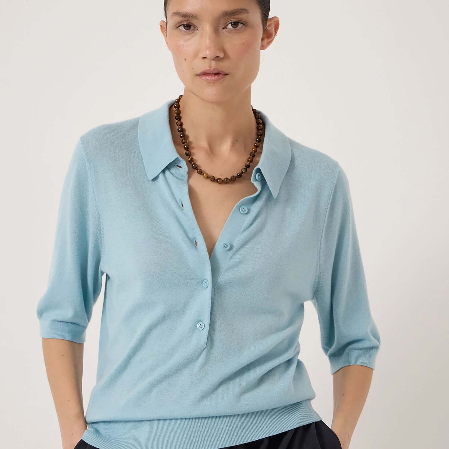 Hush Women's Wool Blend Polo Neck Knitted Top - Large-Extra Large - Light Blue - Available at M&S
