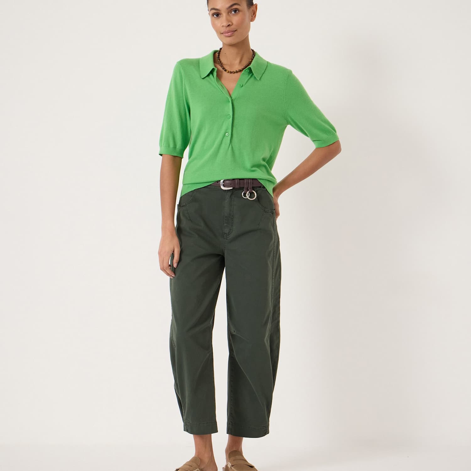 Hush Women's Wool Blend Polo Neck Knitted Top - Medium-Large - Green - Available at M&S
