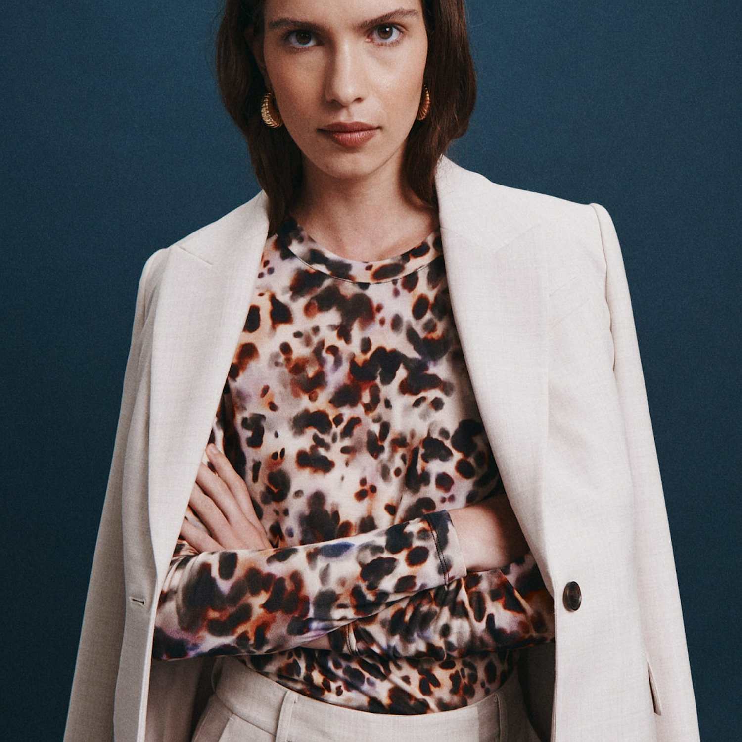 Saba Women's Animal Print Crew Neck Top - Medium - Brown Mix - Available at M&S