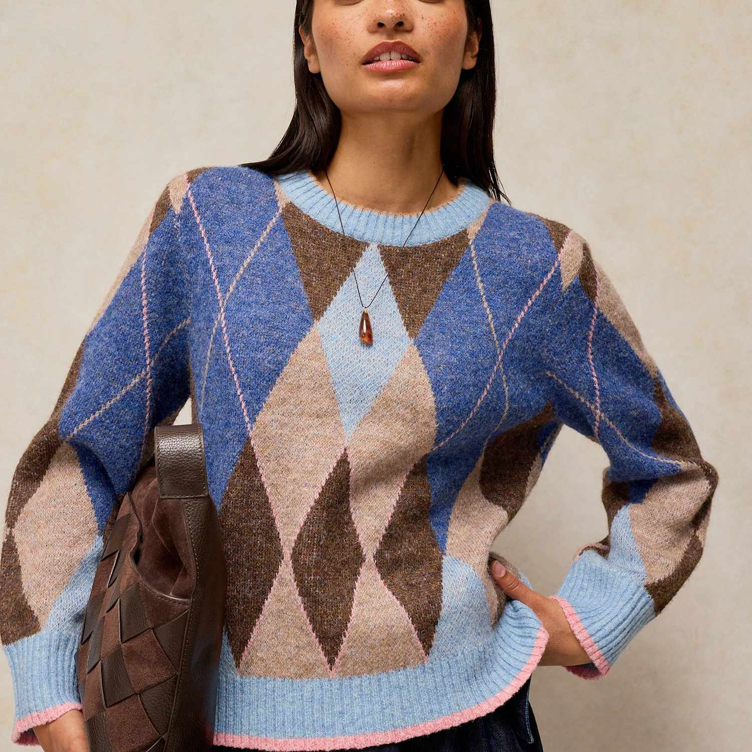 White Stuff Women's Patterned Crew Neck Knit Jumper - 18 - Blue Mix - Available at M&S