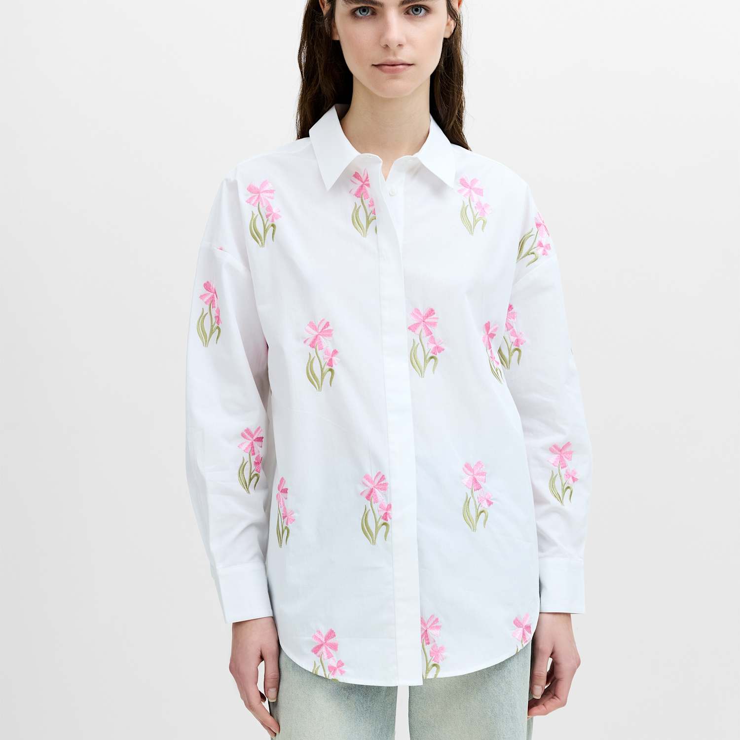 French Connection Women's Pure Cotton Floral Embroidered Shirt - Small - White Mix - Available at M&S