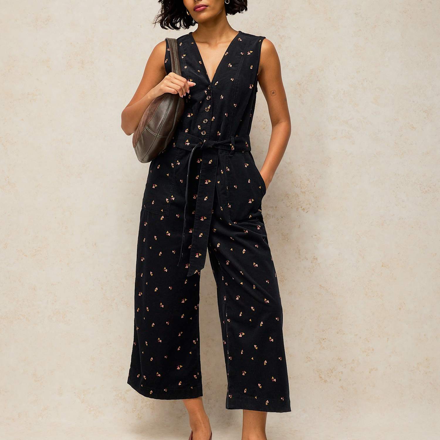 White Stuff Women's Sleeveless V Neck Cotton Dungaree - 12 - Black Mix - Available at M&S