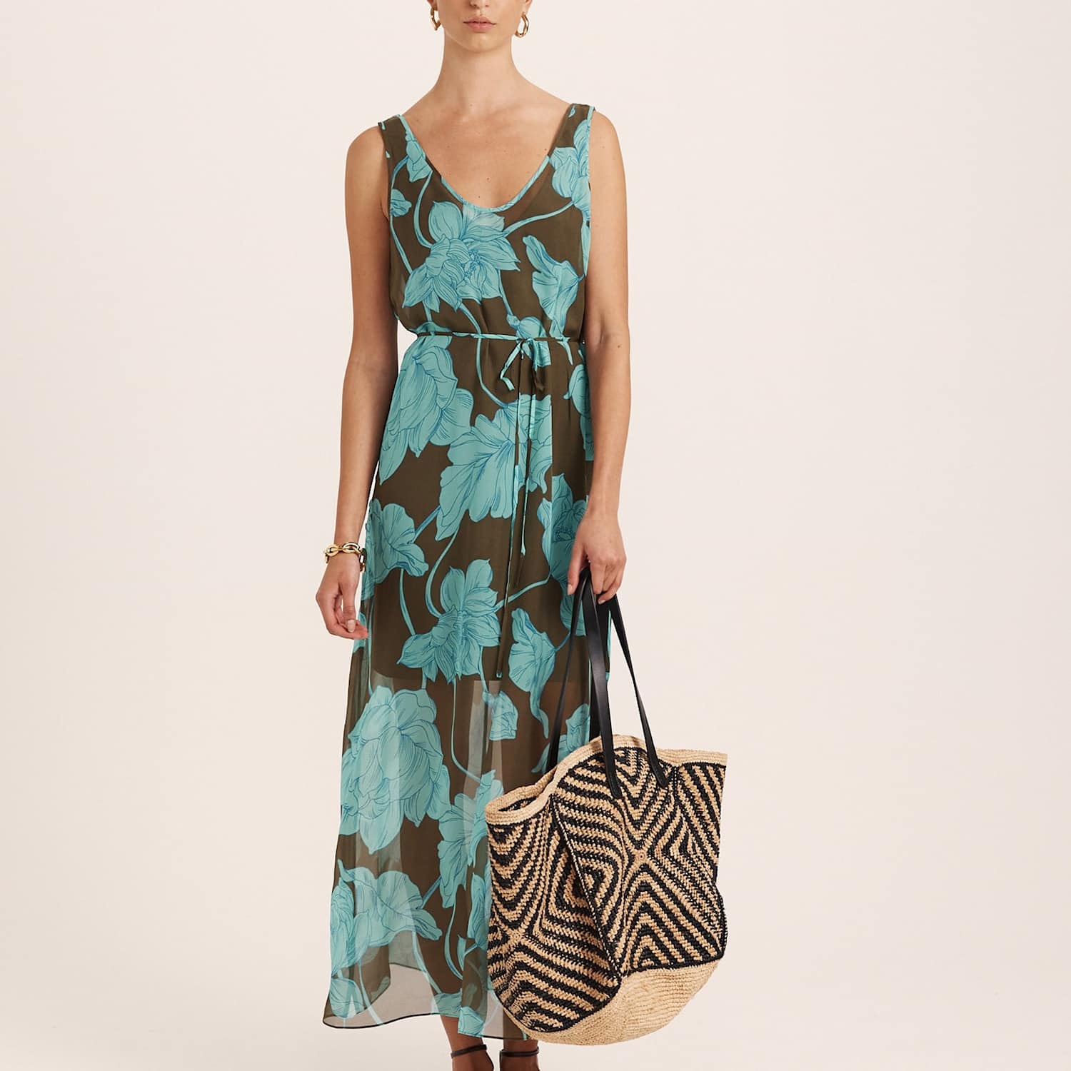 Saba Women's Pure Silk Floral Scoop Neck Tie Waist Maxi Dress - 12 - Multi - Available at M&S