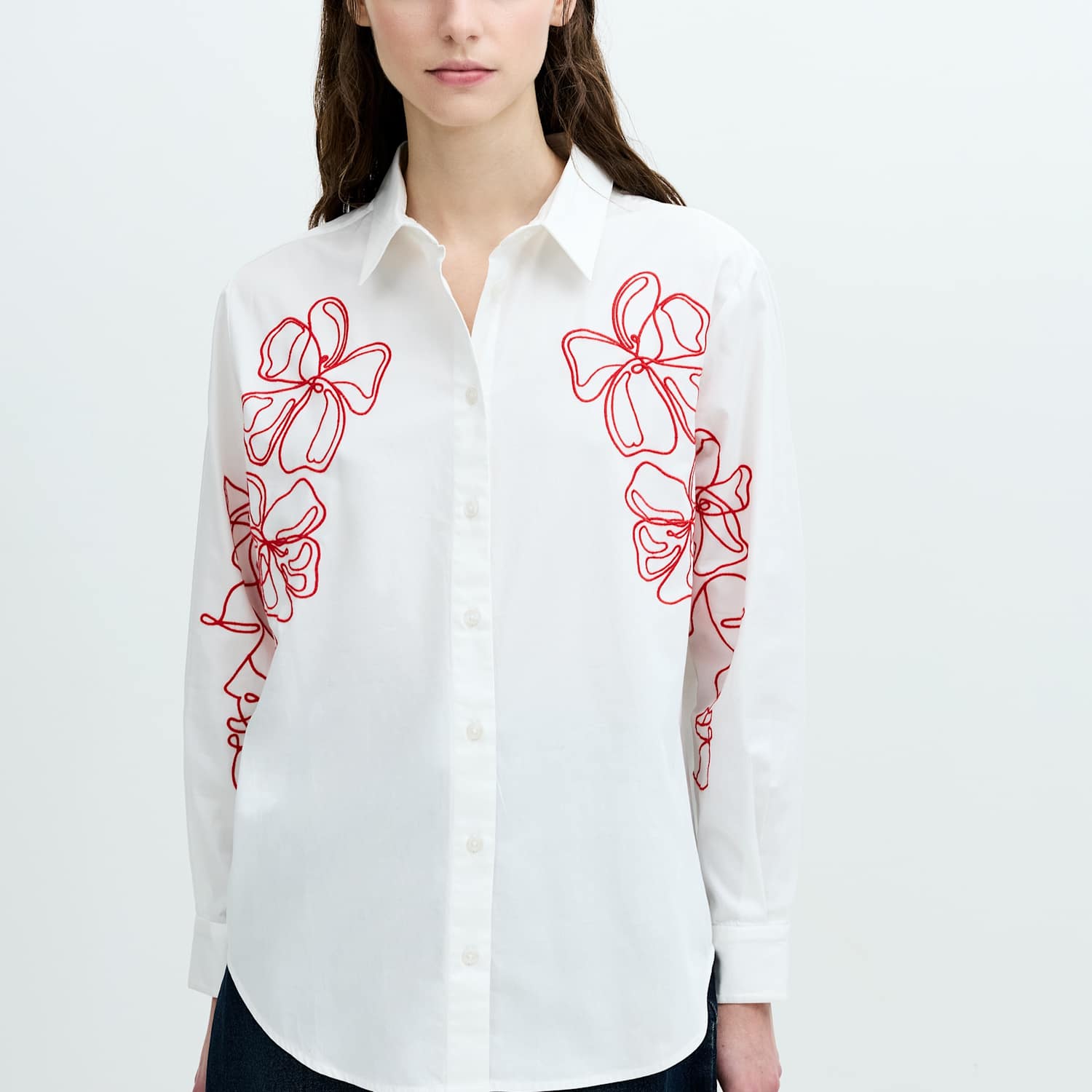 French Connection Women's Pure Cotton Floral Embroidered Shirt - Small - White Mix - Available at M&S