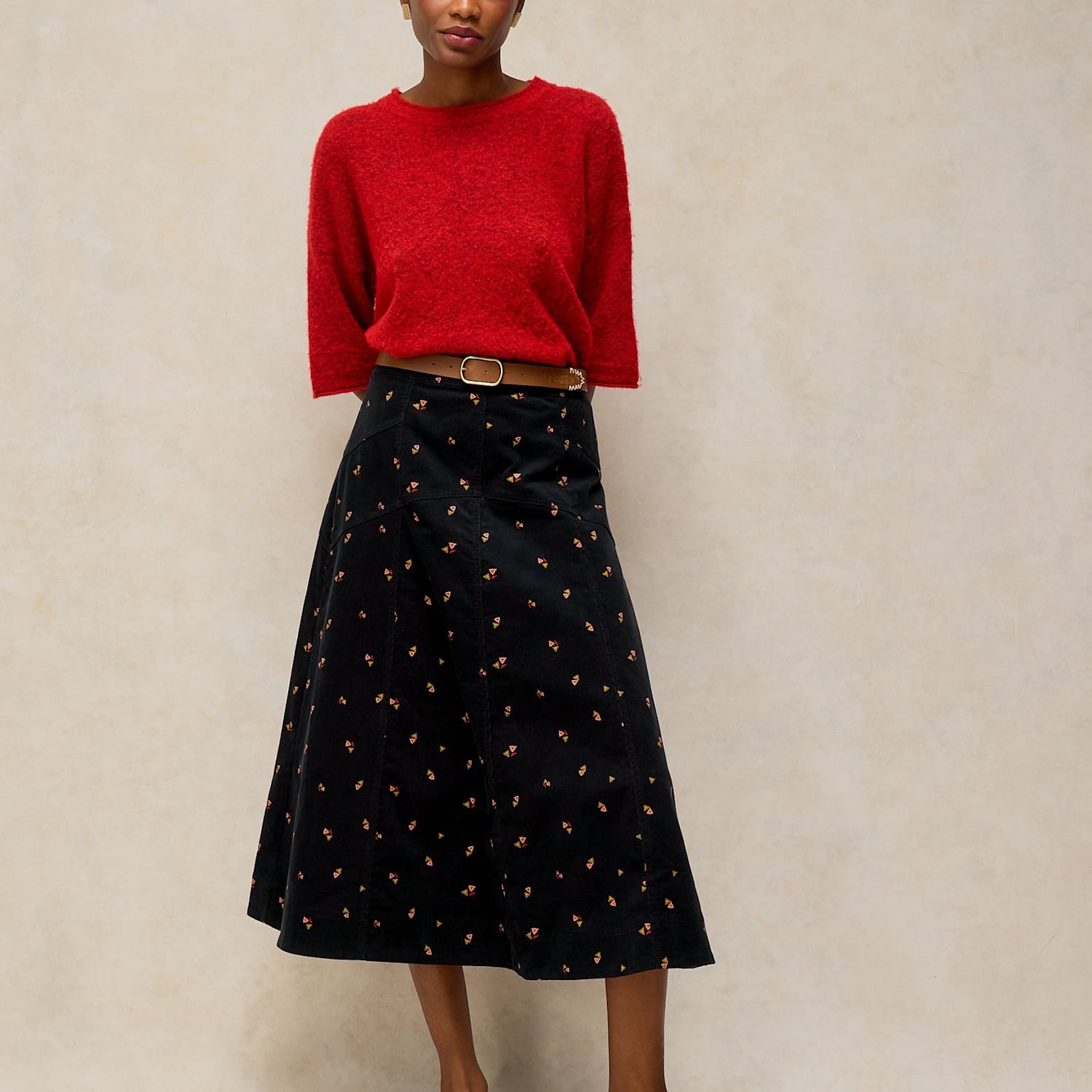 White Stuff Women's Patterned Cotton Flared Midi Skirt - 14 - Black Mix - Available at M&S