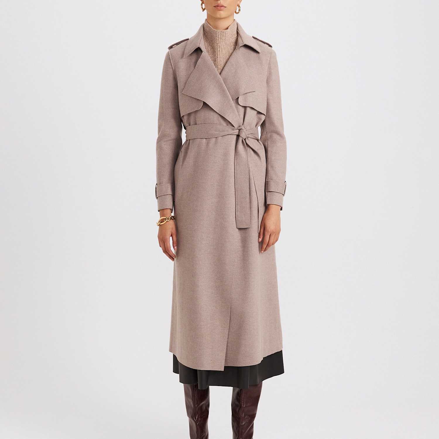 Saba Women's Pure Wool Collared Trench Coat - 8 - Brown - Available at M&S