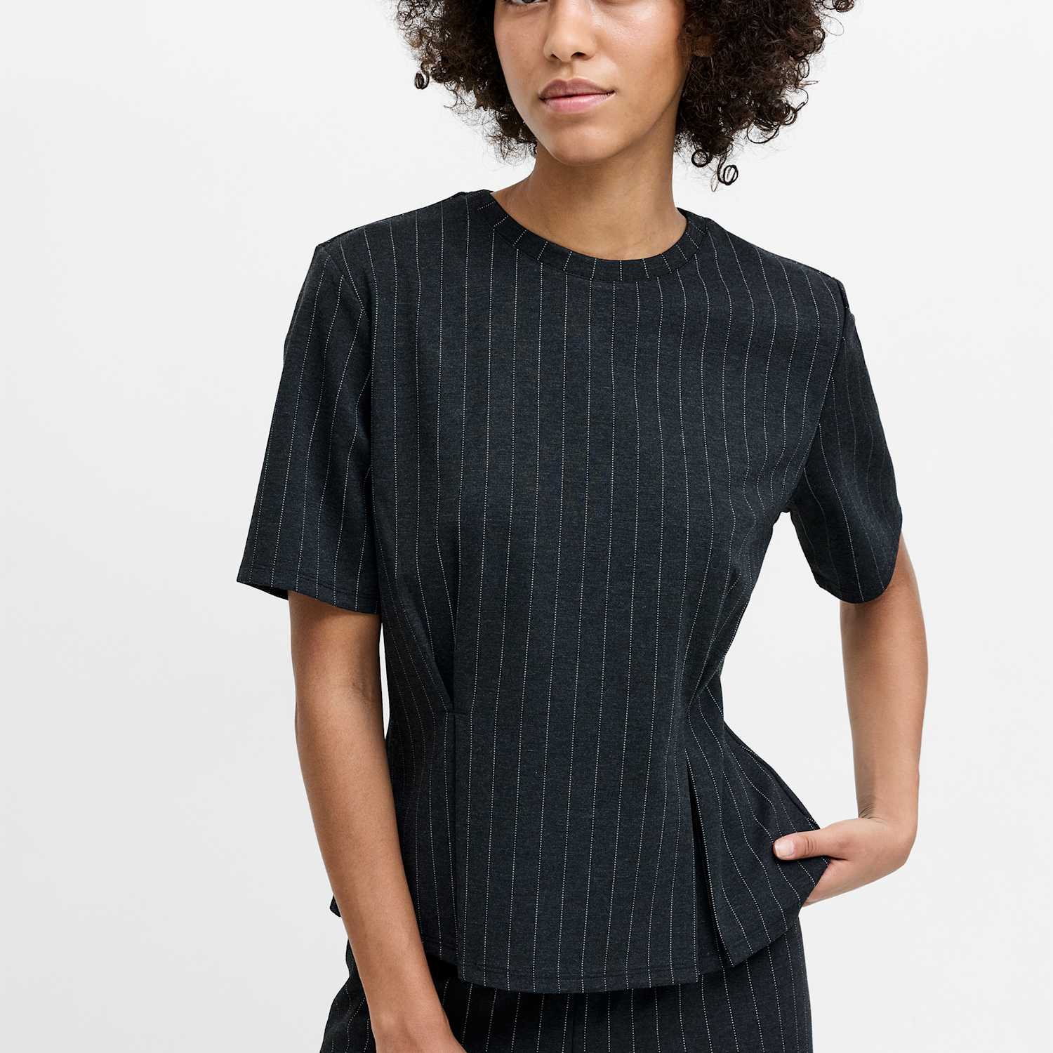 French Connection Women's Pinstripe T-Shirt - Medium - Grey Mix - Available at M&S