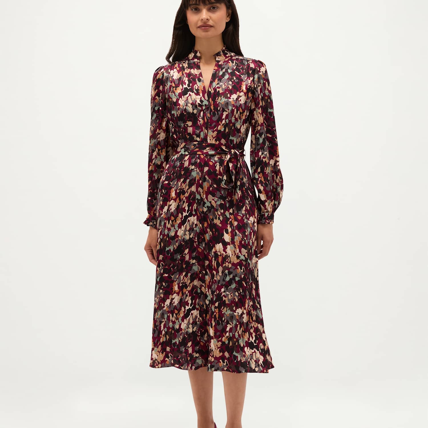 Hobbs Women's Printed Notch Neck Tie Waist Knee Length Skater Dress - 16 - Purple Mix - Available at M&S