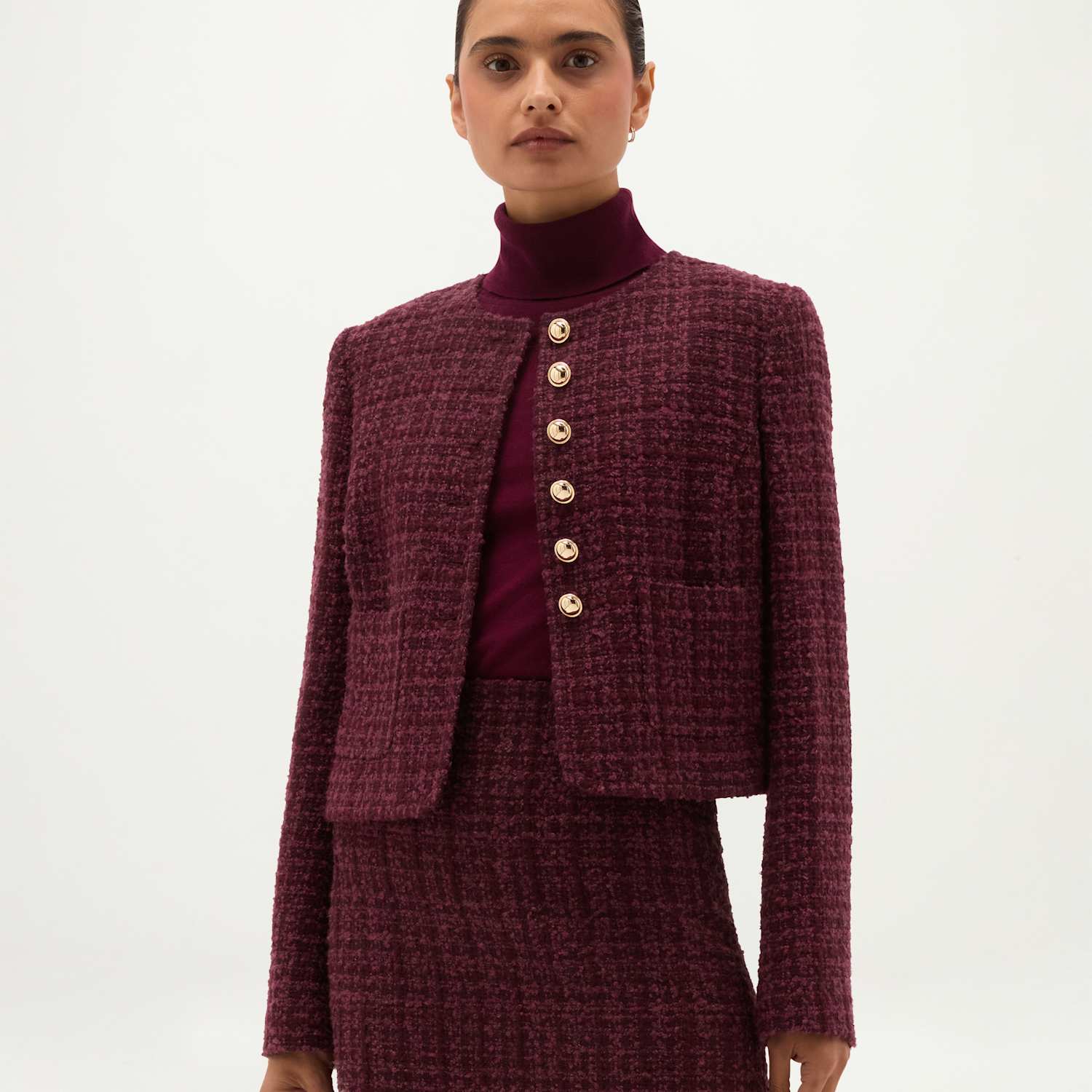 Hobbs Women's Tweed Textured Collarless Short Jacket with Wool - 16 - Brown Mix - Available at M&S