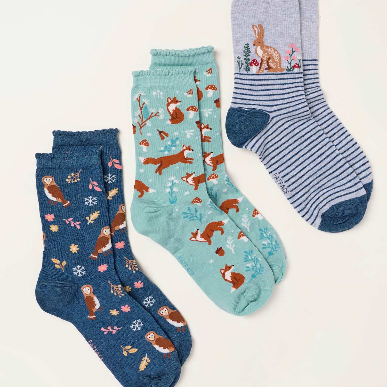 Fatface Women's 3 Pack Cotton Rich Woodland Ankle High Socks - Multi - Available at M&S