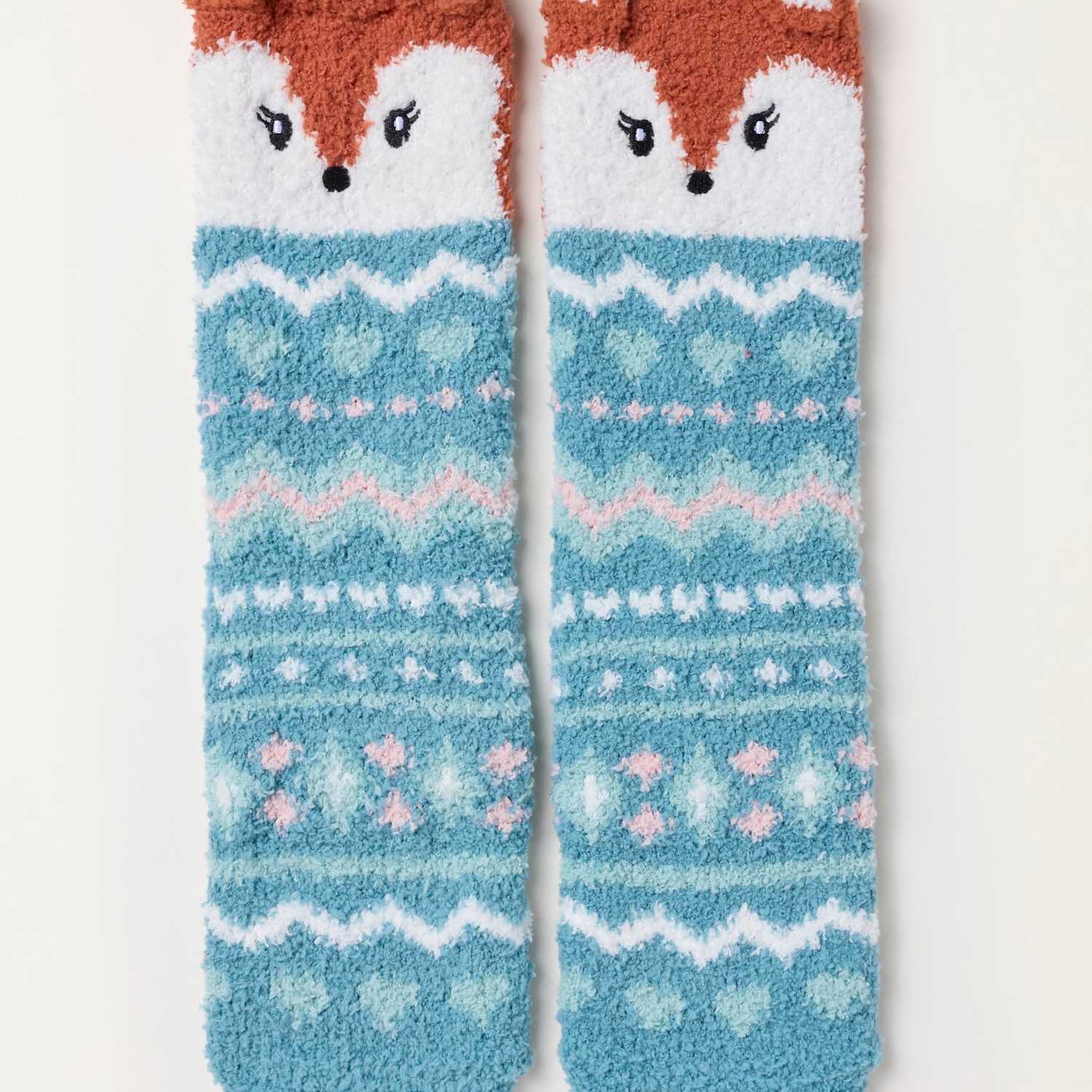 Fatface Women's Fox Fluffy Socks - Green Mix - Available at M&S