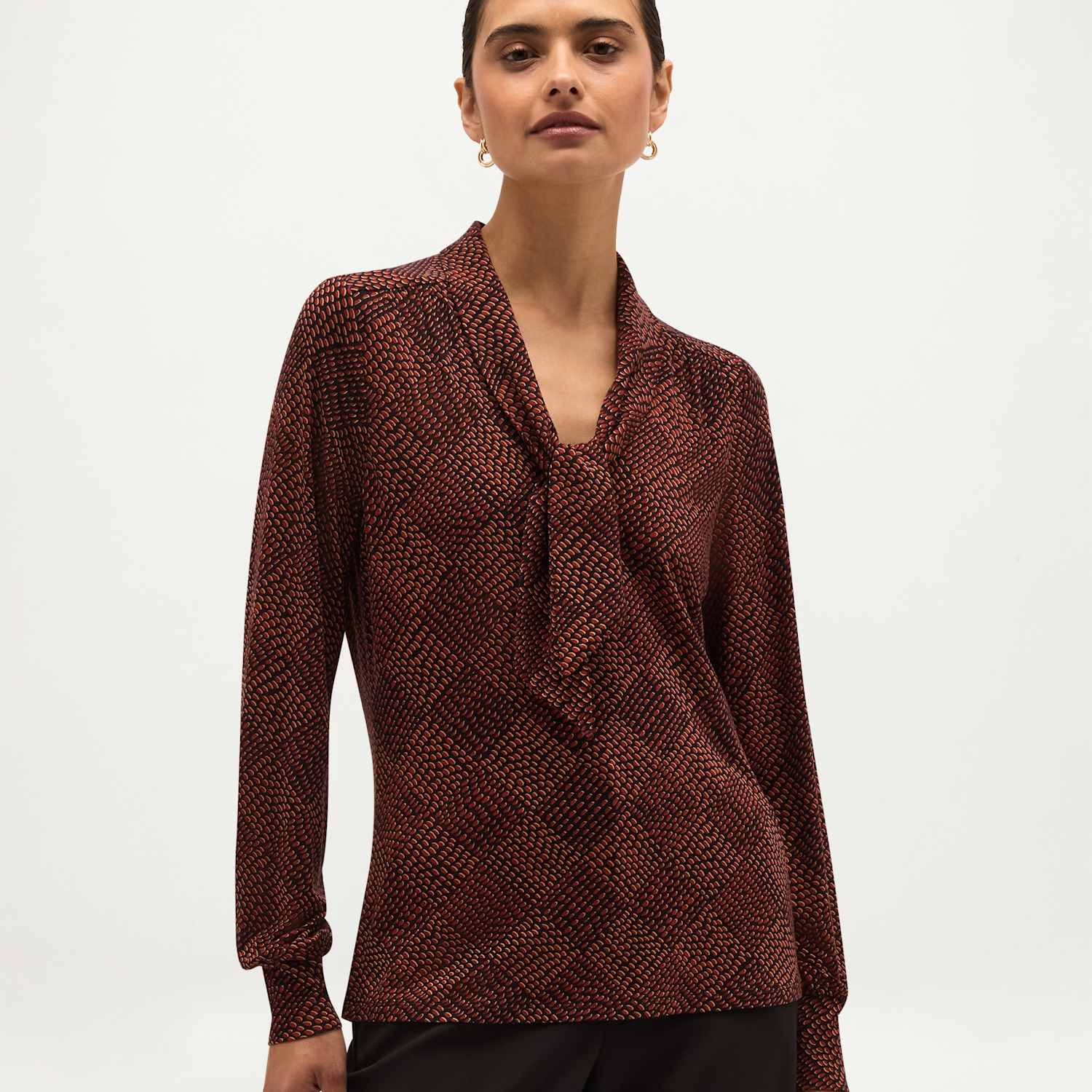 Hobbs Women's Printed Tie Neck Blouse - Medium - Black Mix - Available at M&S