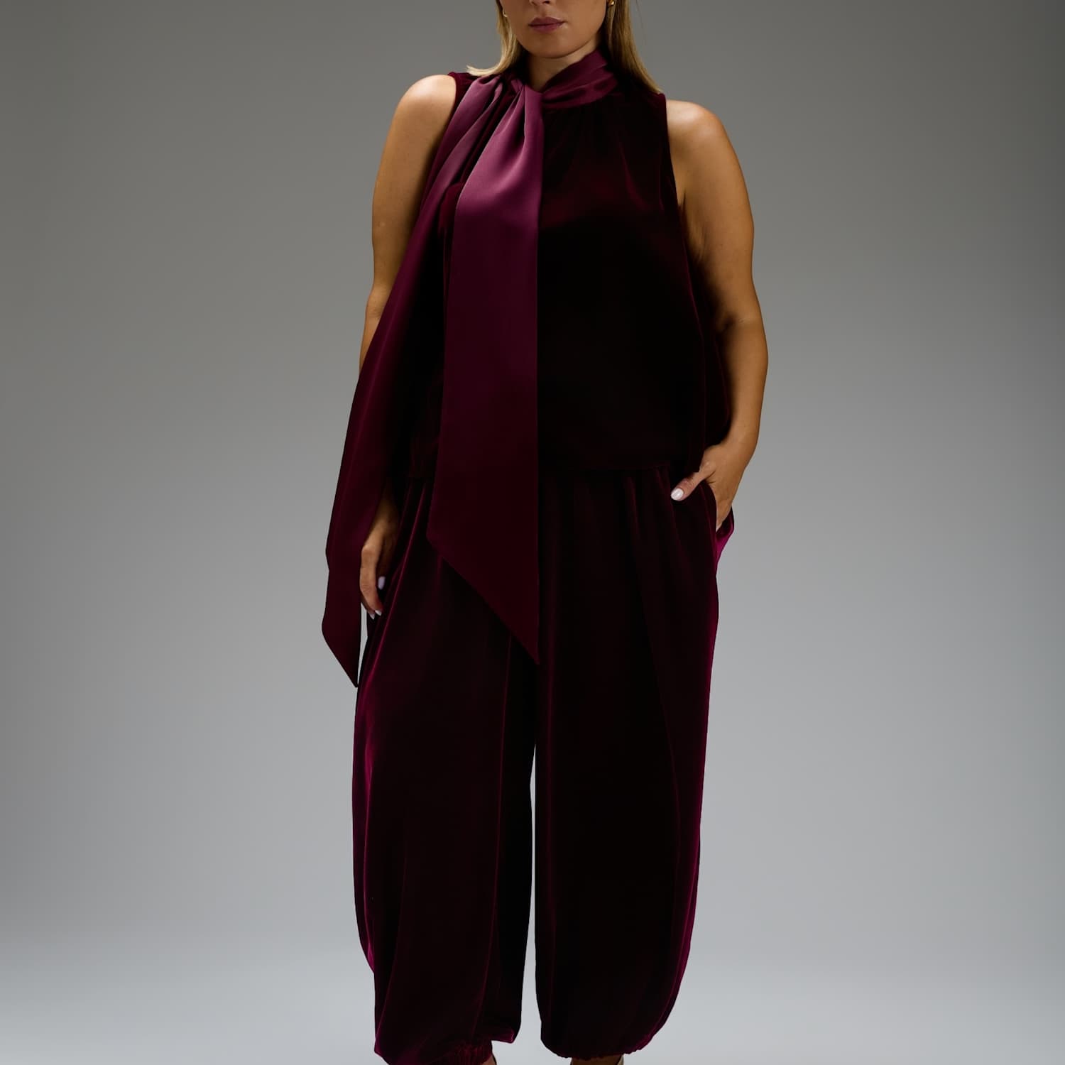 Live Unlimited London Women's Velvet Balloon Trousers - 12 - Burgundy - Available at M&S