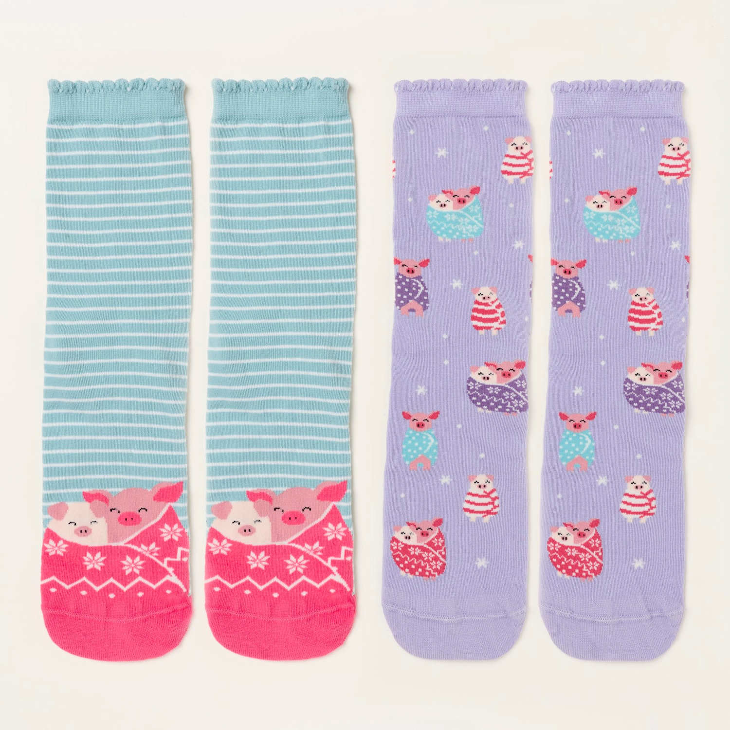 Fatface Women's 2 Pack Cotton Rich Pig Ankle High Socks - Multi - Available at M&S