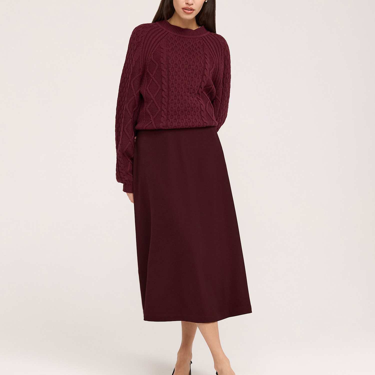 Finery London Women's Twill Midi A-Line Skirt - 16 - Burgundy - Available at M&S