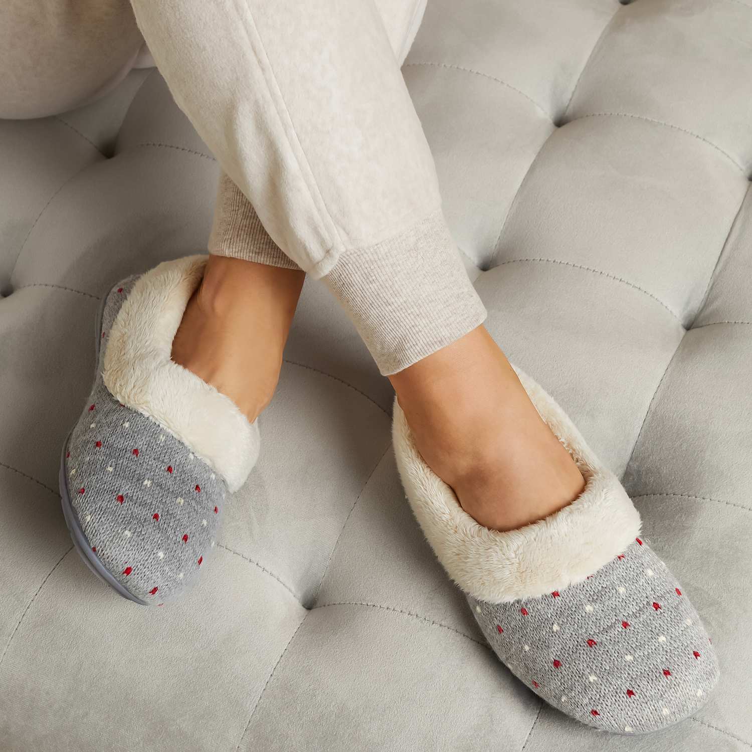 Jones Bootmaker Women's Polka Dot Faux Fur Lined Slippers - 4 - Grey - Available at M&S