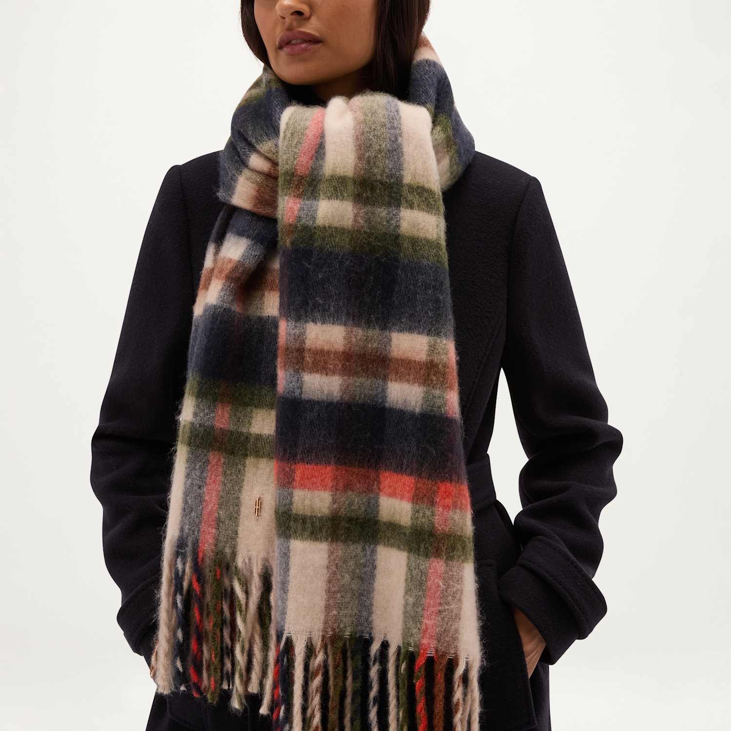 Hobbs Women's Checked Brushed Tassel Scarf - Blue Mix - Available at M&S