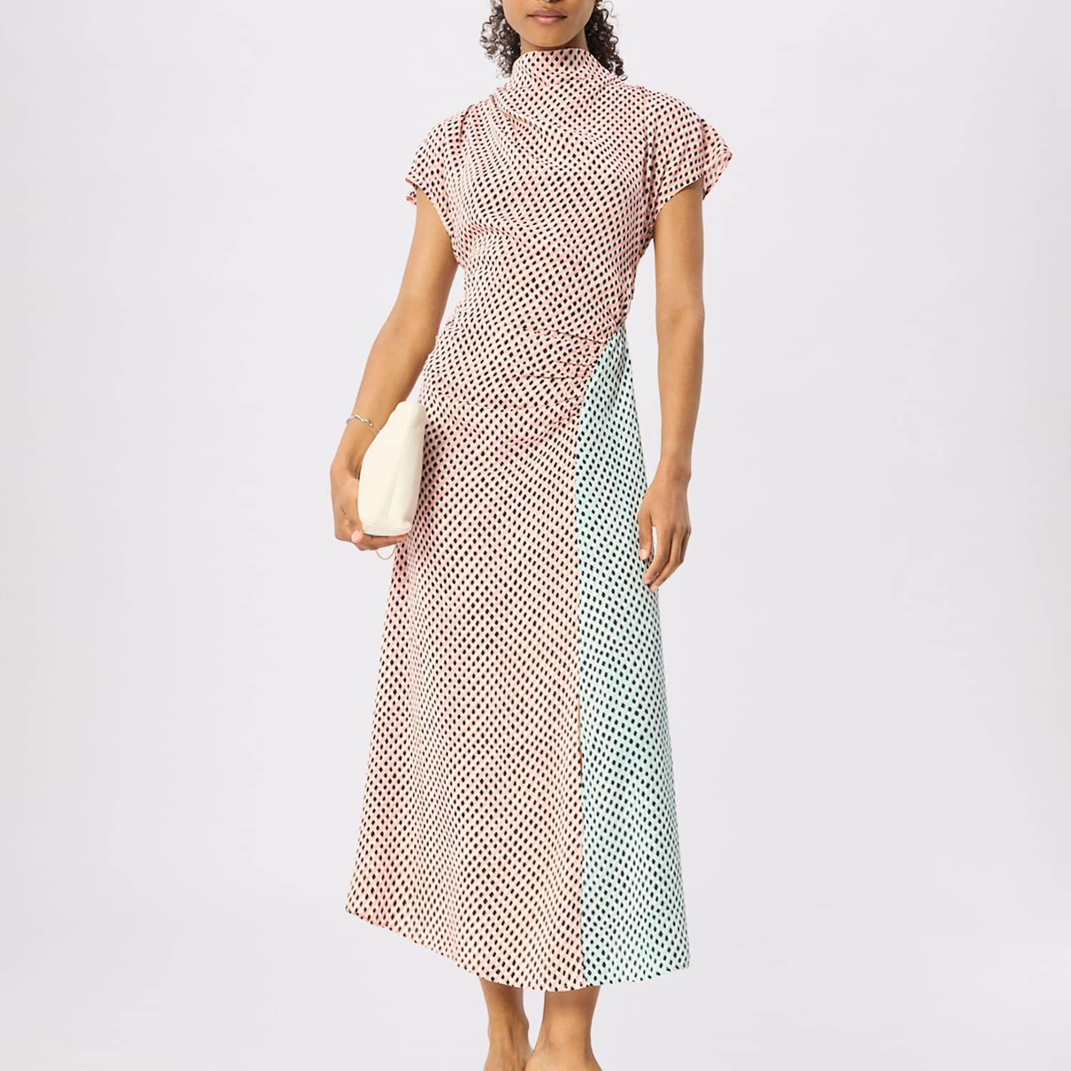 Whistles Women's Geometric Checked Cowl Neck Midi Column Dress - 14 - Pink Mix - Available at M&S