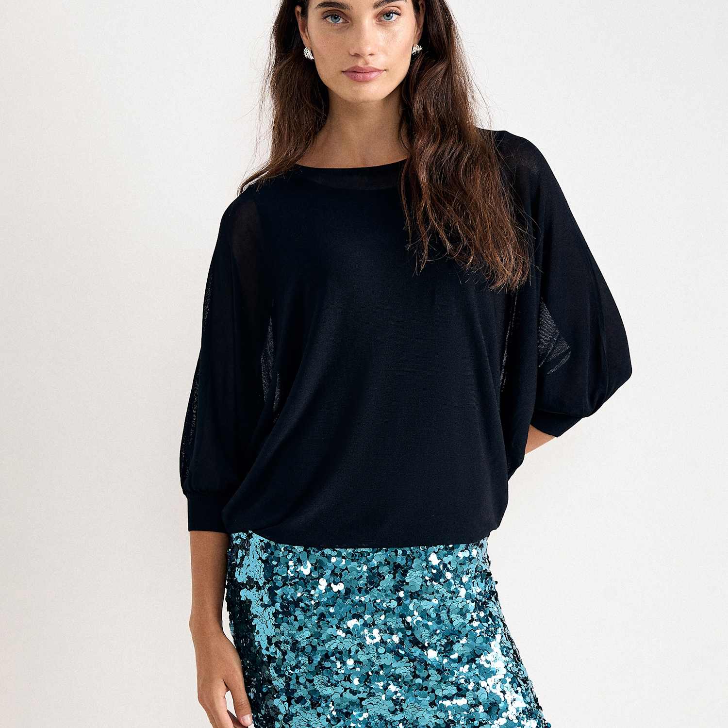Phase Eight Women's Sequin Batwing Mini Bodycon Dress - 16 - Black Mix - Available at M&S