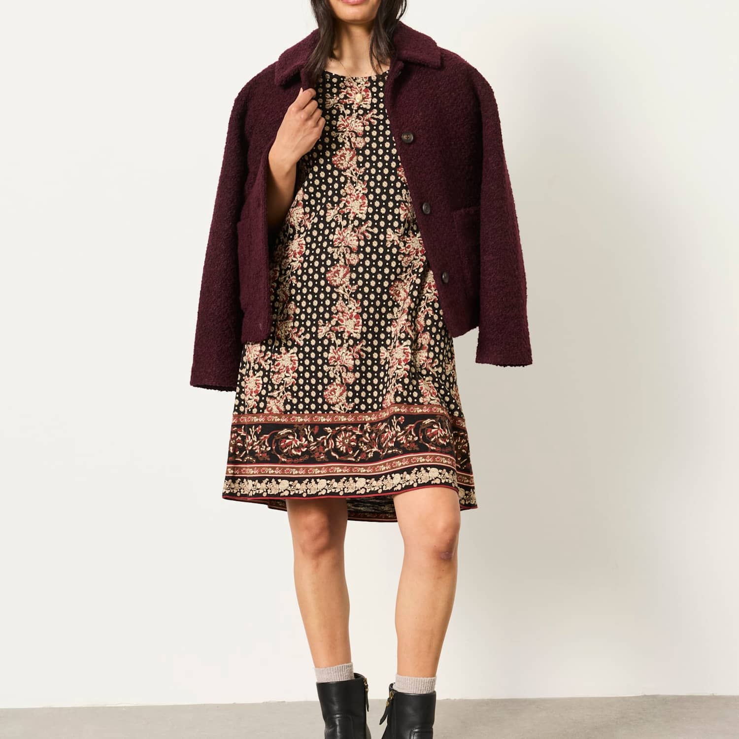 Fatface Women's Cotton Rich Printed Mini T-Shirt Dress - 8 - Black Mix - Available at M&S