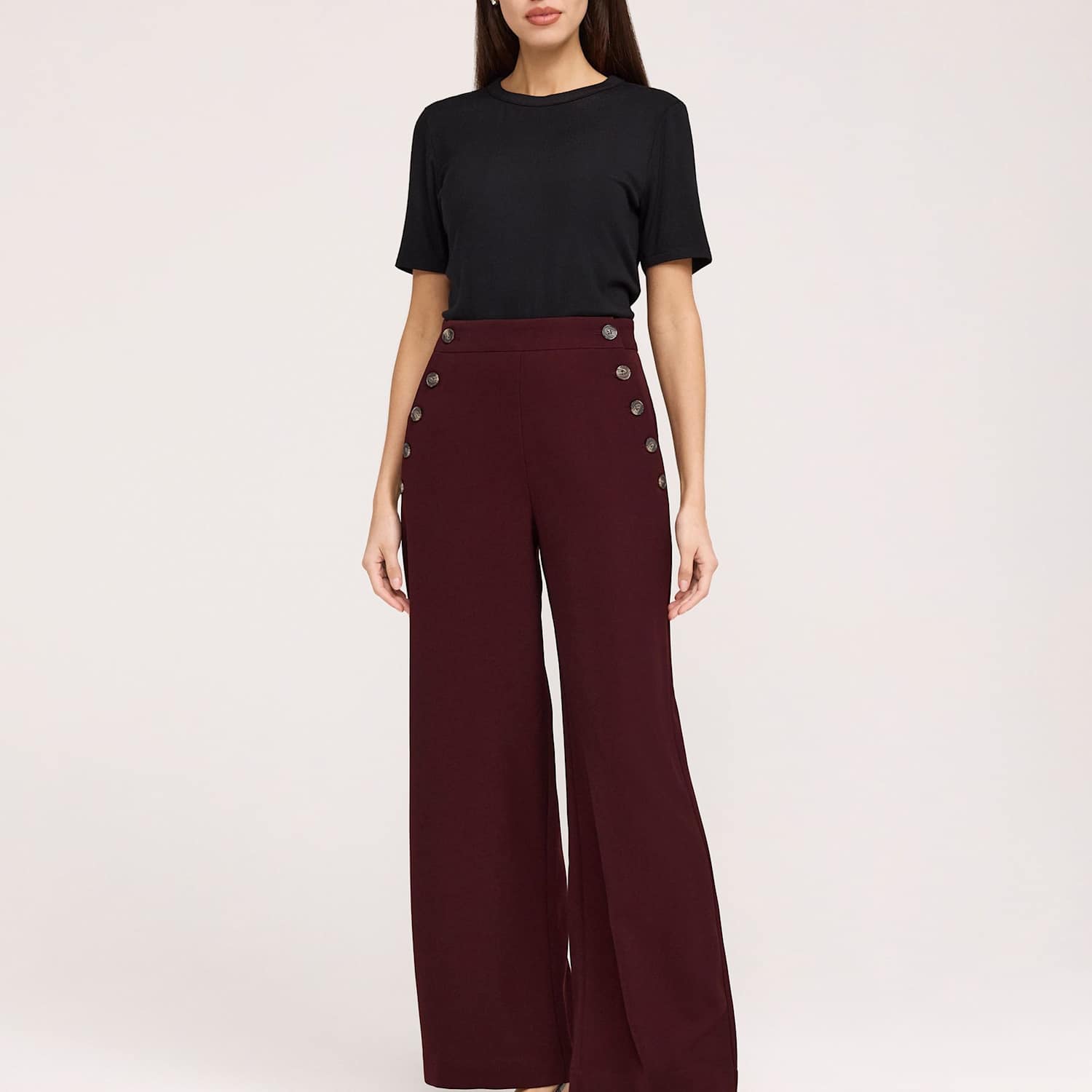 Finery London Women's Twill Wide Leg Trousers - 24 - Burgundy - Available at M&S