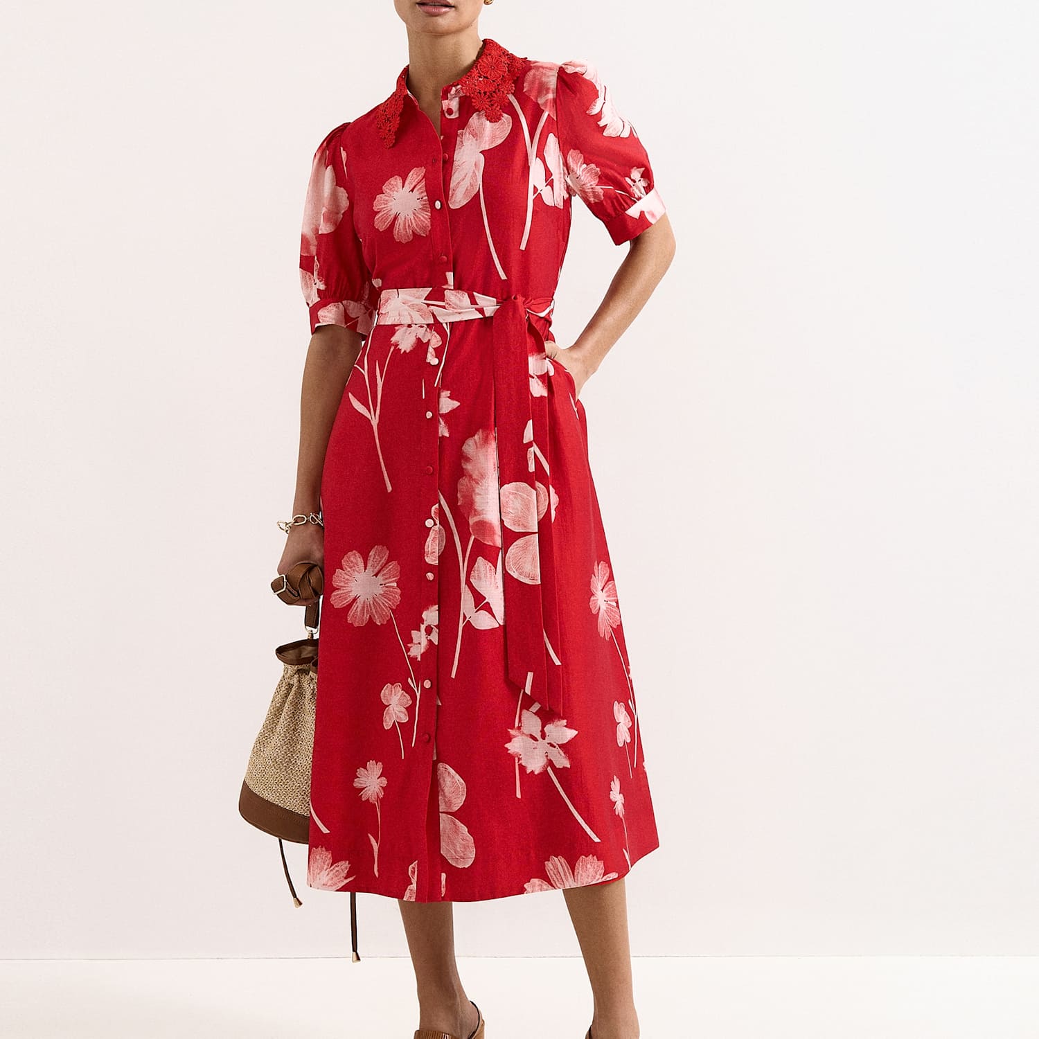 Phase Eight Women's Floral Midi Skater Dress - 12 - Red Mix - Available at M&S