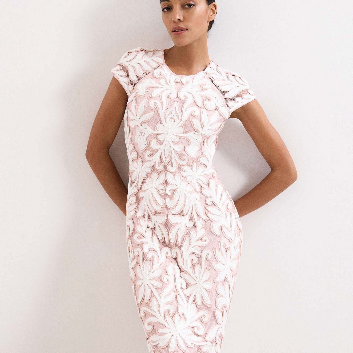 Phase Eight Women's Embroidered Lace Knee Length Dress - 10 - Light Pink Mix - Available at M&S