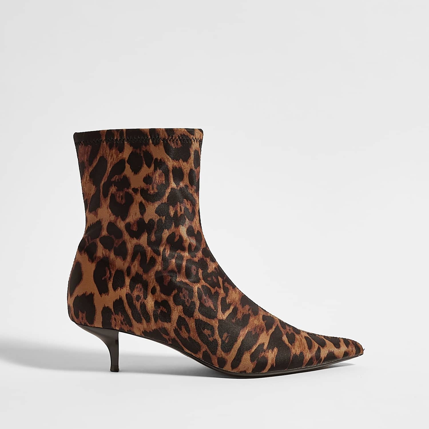 River Island Women's Leopard Print Kitten Heel Sock Boots - 8 - Brown Mix - Available at M&S