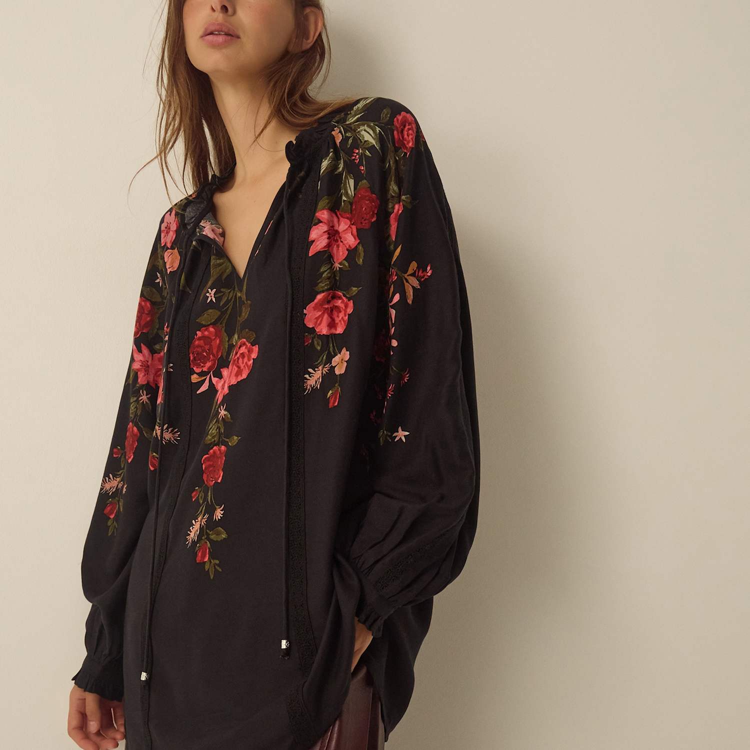 Monsoon Women's Printed High Neck Top - Medium - Black Mix - Available at M&S