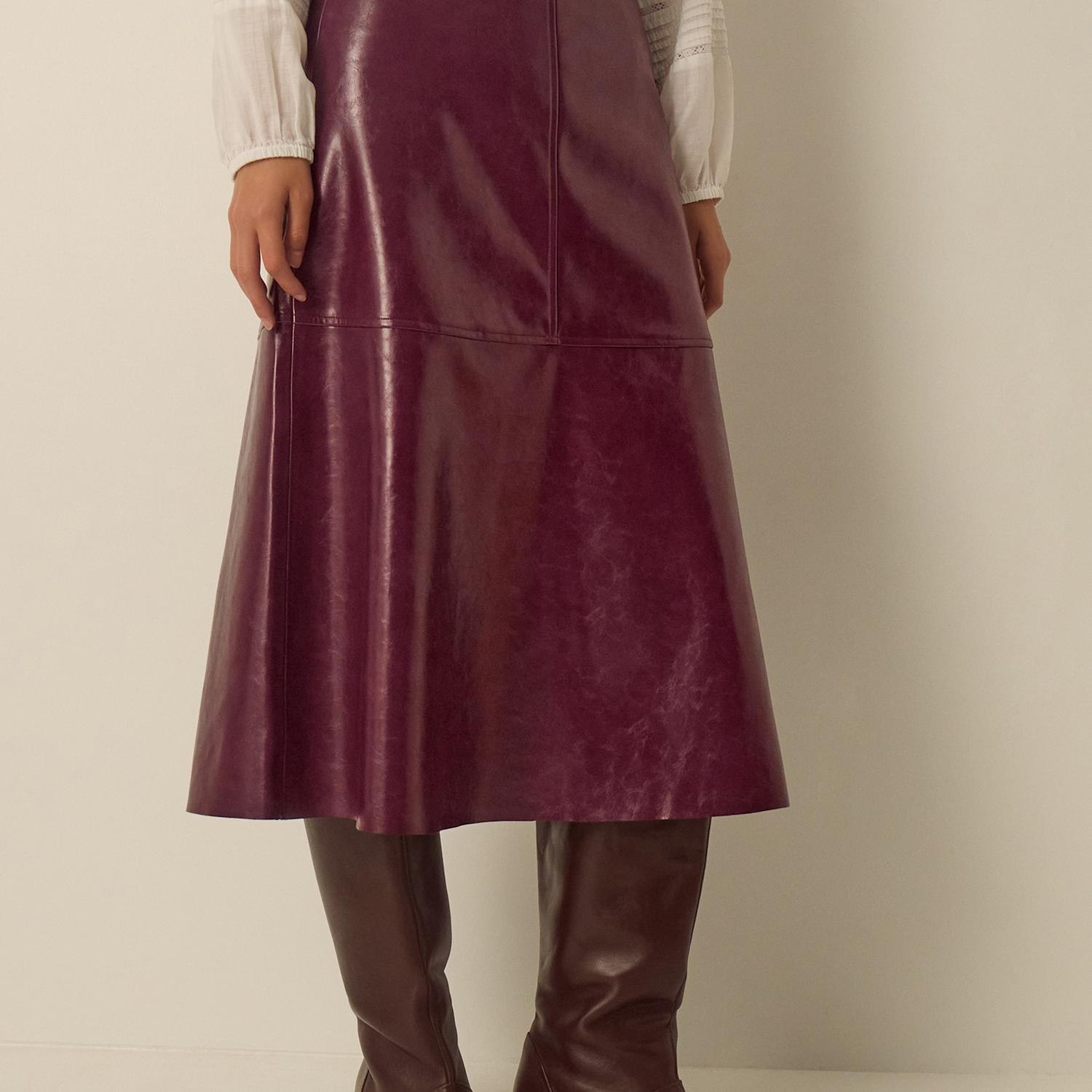 Monsoon Women's Faux Leather Midi A Line Skirt - 22 - Burgundy - Available at M&S