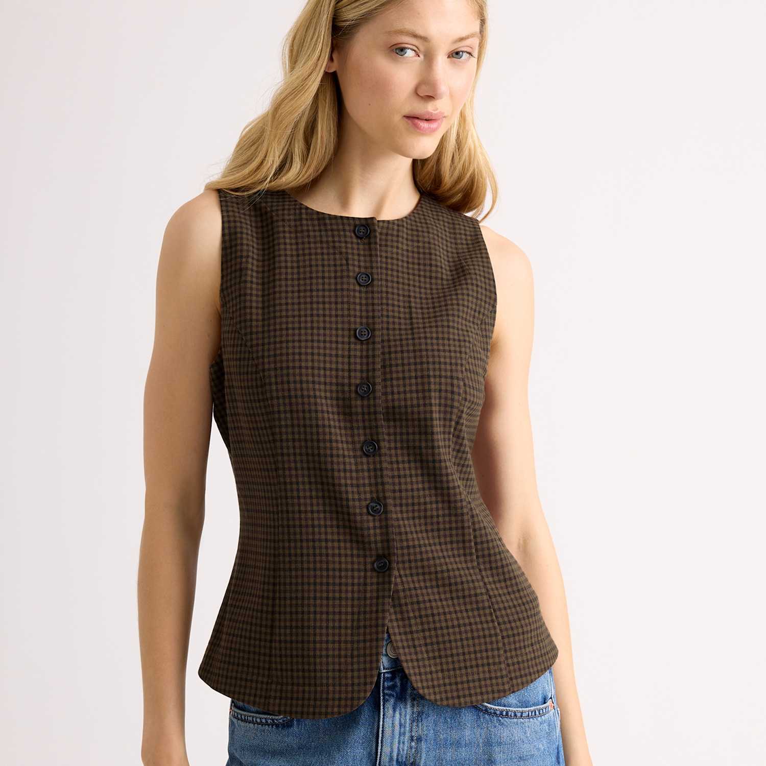Albaray Women's Gingham Waistcoat - 12 - Brown Mix - Available at M&S