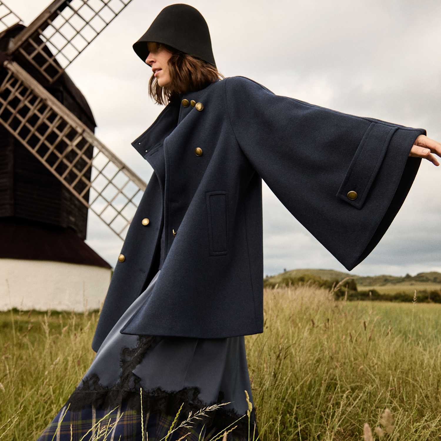 Monsoon Women's Pure Cotton Checked Midi A Line Skirt - 12 - Navy Mix - Available at M&S