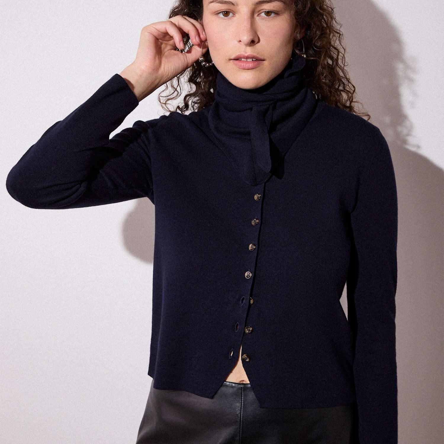 Whistles Women's Cotton Rich Crew Neck Cardigan - 8 - Navy - Available at M&S