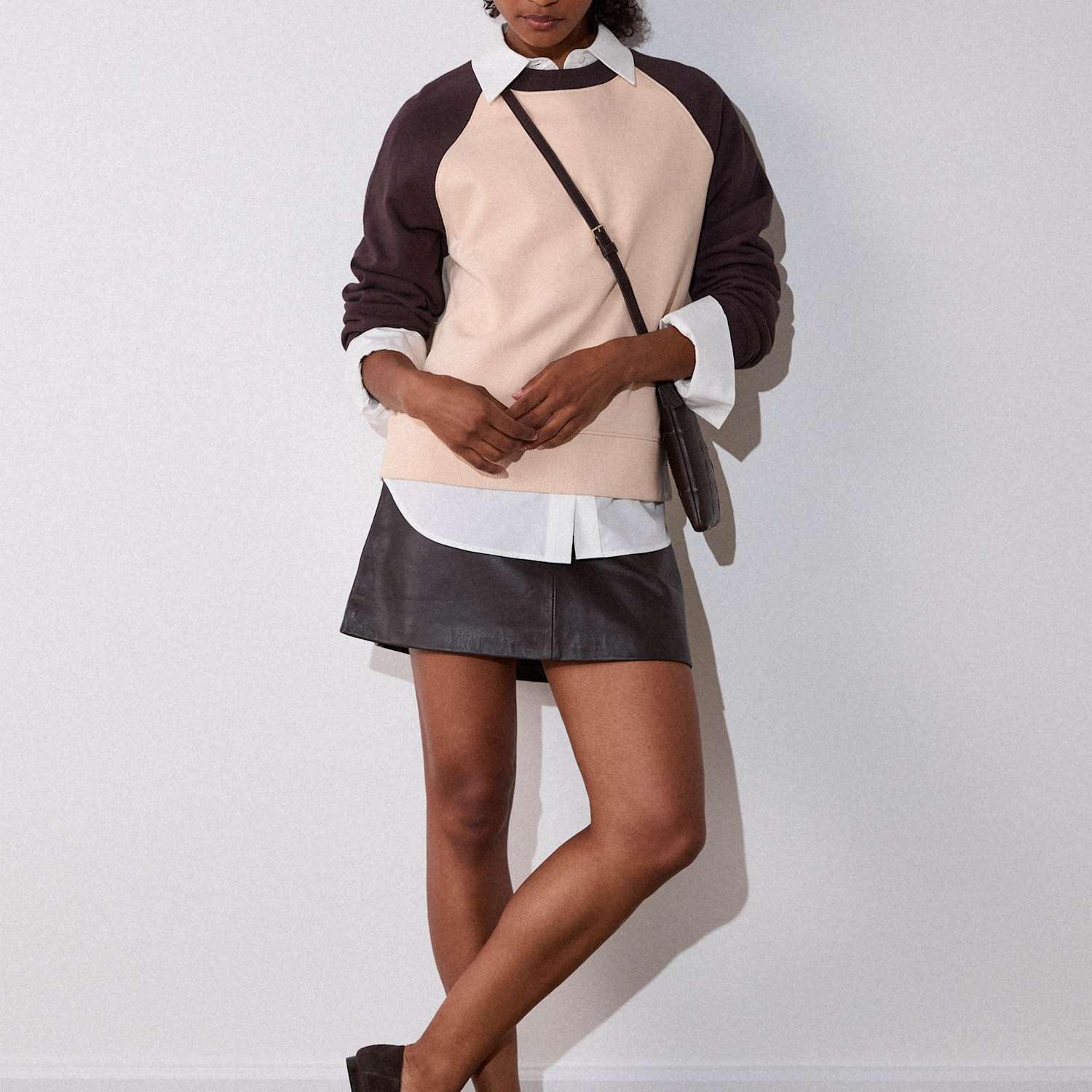 Whistles Women's Pure Cotton Contrast Sleeve Sweatshirt - Extra Small - Brown Mix - Available at M&S