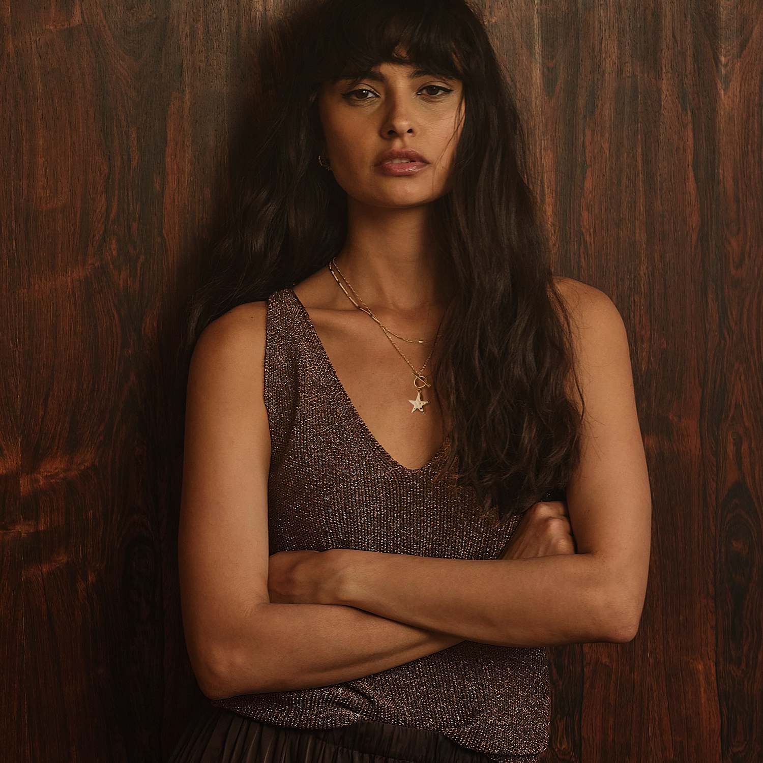 Fatface Women's Sparkly V-Neck Vest Top - 10 - Bronze - Available at M&S