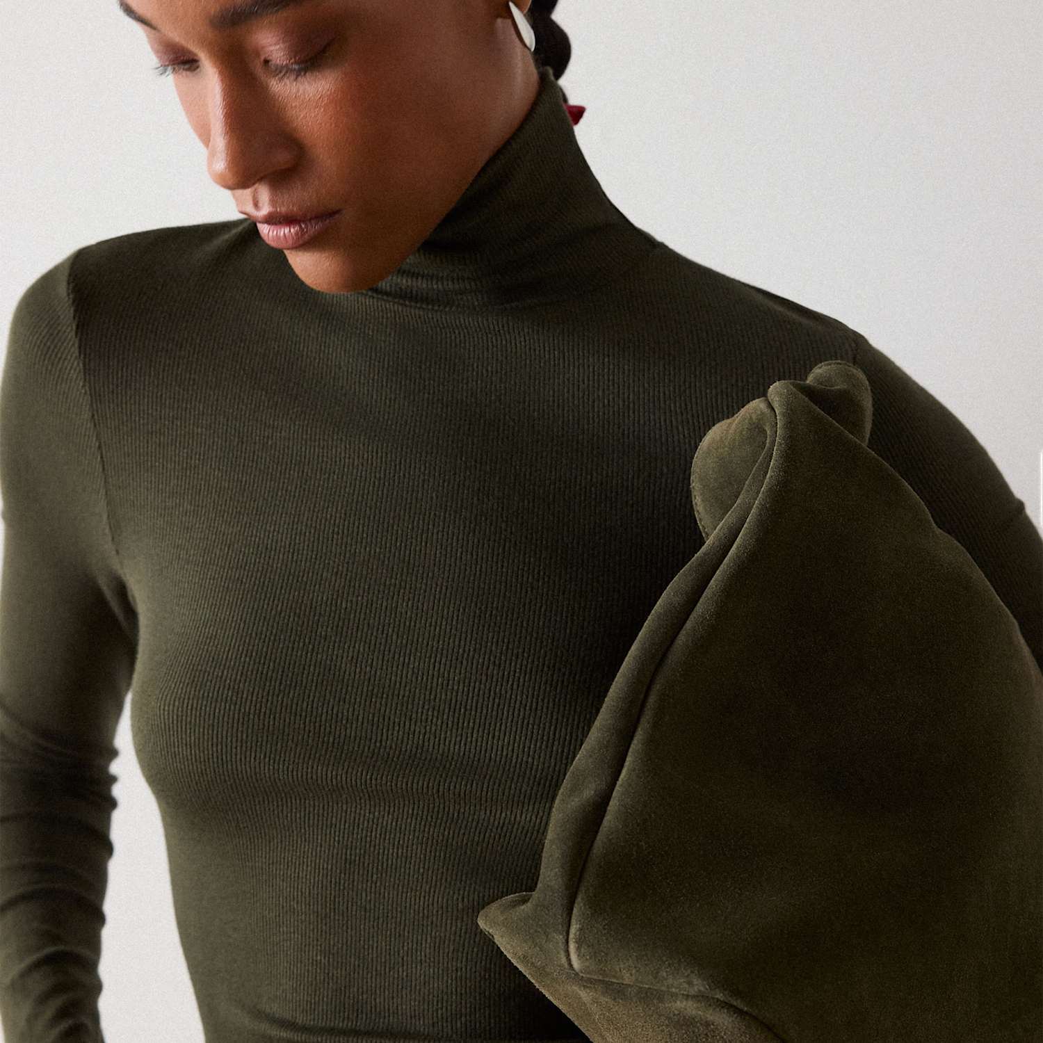Whistles Women's Ribbed Roll Neck Slim Fit Top - 10 - Khaki - Available at M&S